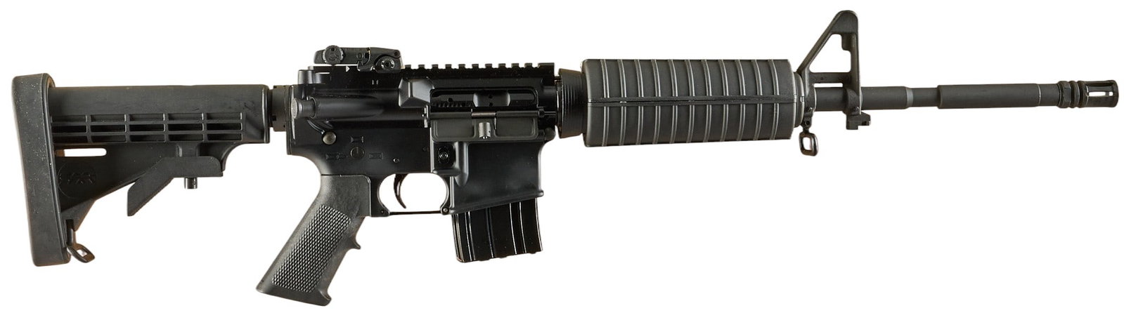 SAA Mfg. Model 406 AR-15 5.56 NATO Semi Auto Rifle: Serial: MONT-000918 Manufacturer: SAA Mfg.-Victor, MT Model: 406 AR-15 Caliber: 5.56 NATO (1:9 twist) Barrel length: 17.5 in. w/ flash hider OAL: 32.75-36 in. Condition: Very good; lightly used condit