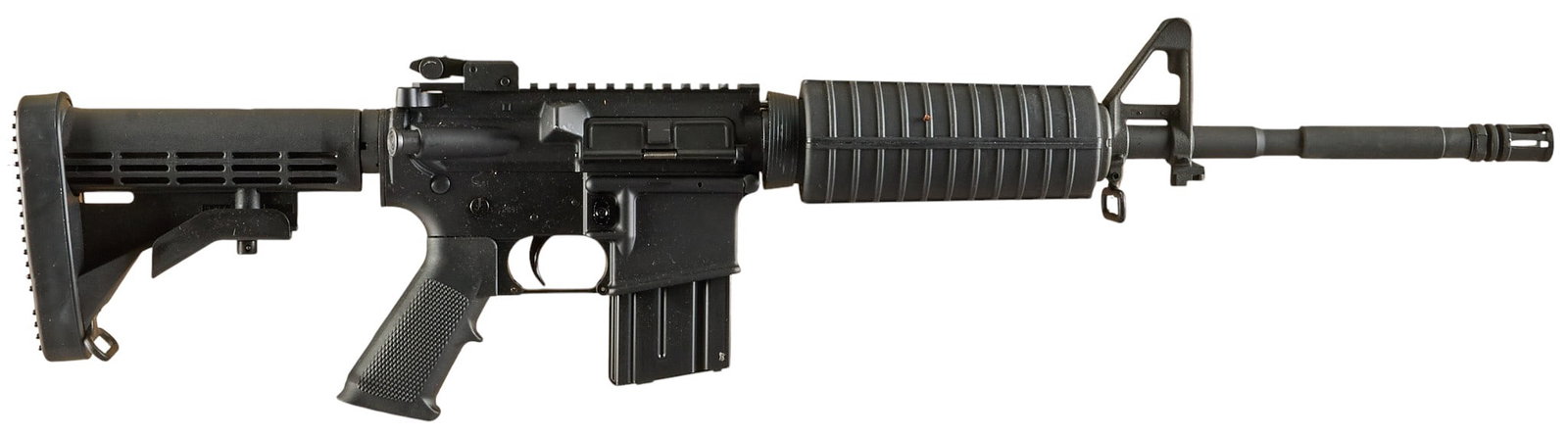 Palmetto State Armory PA-15 5.56 NATO Semi Auto Rifle: Serial: SCB521244 Manufacturer: Palmetto State Armory Model: PA-15 Caliber: 5.56 NATO (1/9 twist) Barrel length: 17.5 in. w/ flash hider OAL: 32.5-35.75 in. Condition: Very Good-light used condit