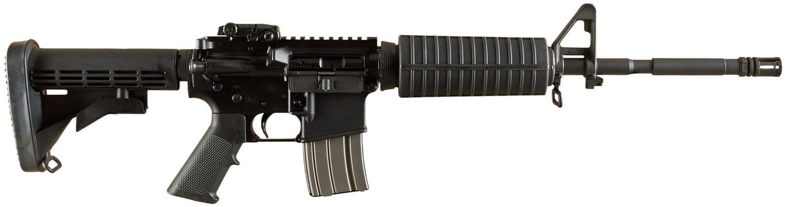 PSA PA-15 5.56 NATO Semi Auto Rifle: Serial: SCB521247 Manufacturer: Palmetto State Armory Model: PA-15 Caliber: 5.56 NATO (1:9 twist) Barrel length: 17.5 in. w/ flash hider OAL: 32.5-35.75 in. Condition: Very good; lightly used co