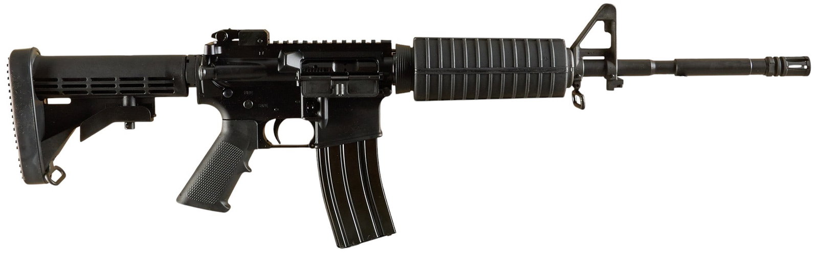 PSA PA-15 5.56 NATO Semi Auto Rifle: Serial: SCB521241 Manufacturer: Palmetto State Armory Model: PA-15 Caliber: 5.56 NATO (1:9 twist) Barrel length: 17.5 in. w/ flash hider OAL: 32.5-35.75 in. Condition: Very good; lightly used conditio