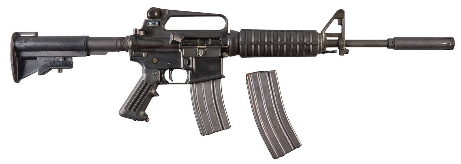 SGW Olympic Arms CAR-AR 5.56 NATO Semi Auto Rifle: Serial: F1456 Manufacturer: SGW Olympic Arms Model: CAR-AR Caliber: 556 NATO Barrel Length: 16 in. OAL: 32-35 in. Condition: Good; mostly light wear & handling marks; friction wear on moving parts