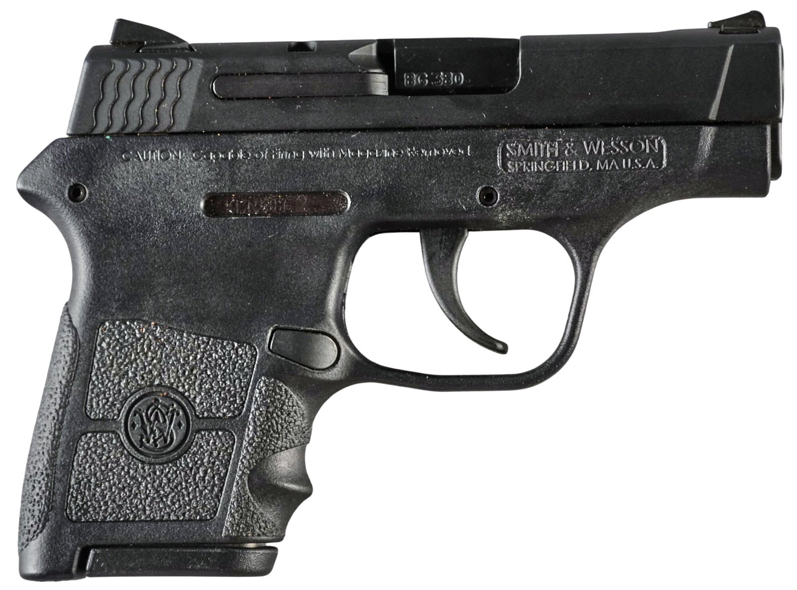 Smith & Wesson Bodyguard 380 ACP Semi Auto Pistol: Serial: KFT9386 Manufacturer: Smith & Wesson Model: Bodyguard Caliber: 380ACP Barrel Length: 2.75 in. OAL: 5.25 in. Condition: Good; light wear & handling marks throughout; bore is good with s