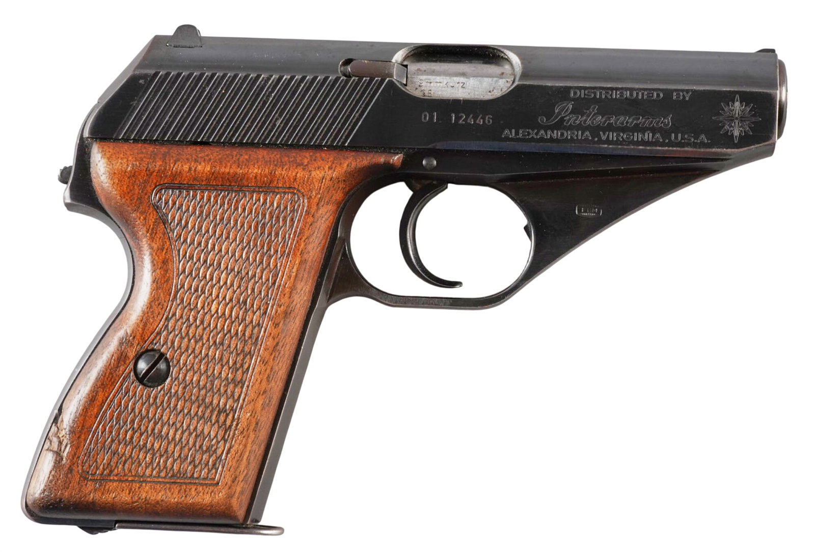 Mauser HSc 380 ACP Semi Auto Pistol: Serial: 0112446 Manufacturer: Mauser-Werke A.G. Oberndorf a.N.-Germany / Interarms, Alexandria, VA Model: HSc Caliber: 380 ACP Barrel Length: 3.25 in. OAL: 6 in. Condition: Good; light wear & handling