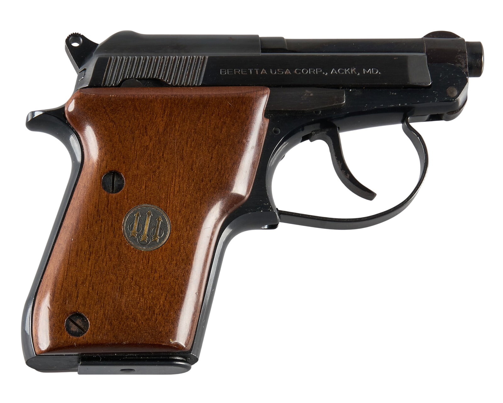 Beretta Model 21A 22 LR Semi Auto Pistol: Serial: BAS42334U Manufacturer: Beretta USA Corp. (c. 1987) Model: 21A Bobcat Caliber: 22 LR Barrel length: 2.5 in. OAL: 5 in. Condition: Very good; very light handling marks; excellent bore&nbs