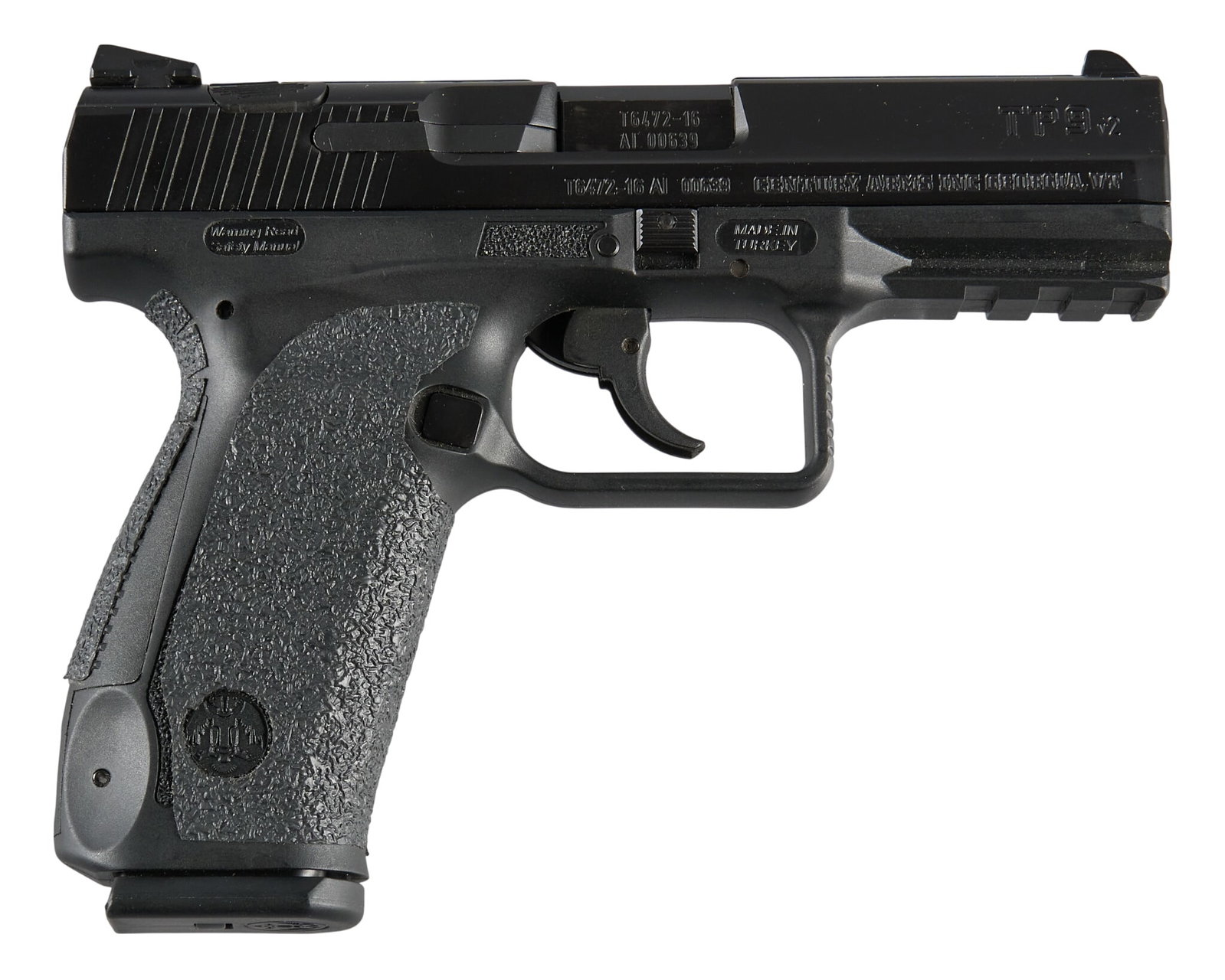 Like New Canik TP9 v2 9mm Semi Auto Pistol: Serial: 16AI00639 Manufacturer: Canik-Turkey / CAI Model: TP9 v2 Caliber: 9mm Barrel length: 4 in. OAL: 7.25 in. Condition: Excellent; like new condition; excellent bore Includes: factory hard case w/