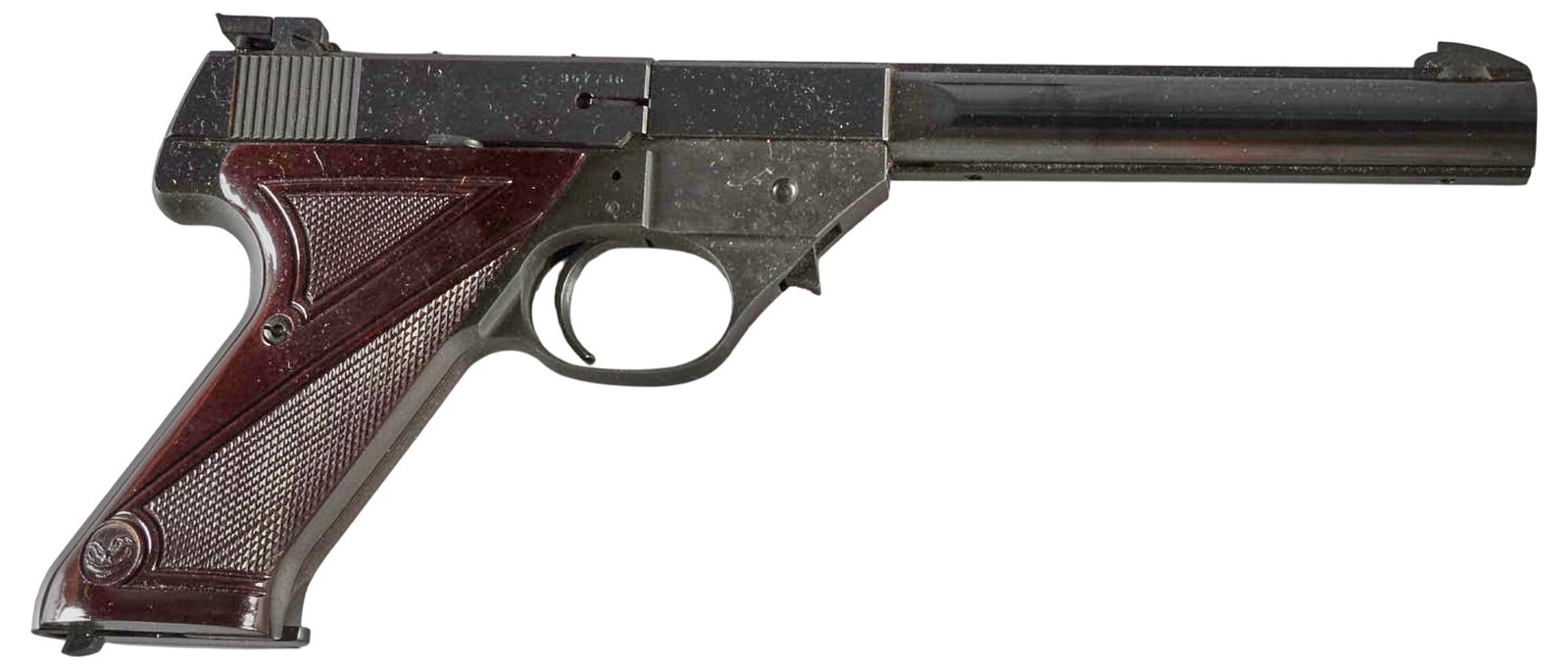 High Standard Supermatic 22LR Semi Auto Pistol: Serial: 357736 Manufacturer: High Standard Model: Supermatic Caliber: 22 LR Barrel length: 6.75 in. OAL: 10.5 in. Condition: Good; light wear & handling marks, bores are both good & bright wit
