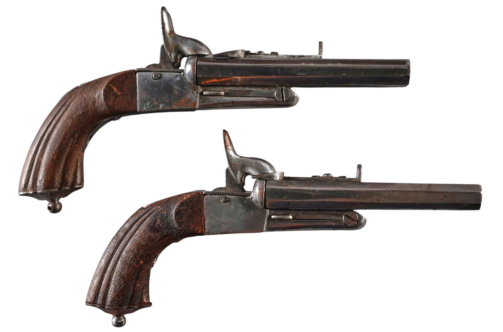Pair of Cased Belgian Double Barrel Black Powder Pistols (1 of 4)
