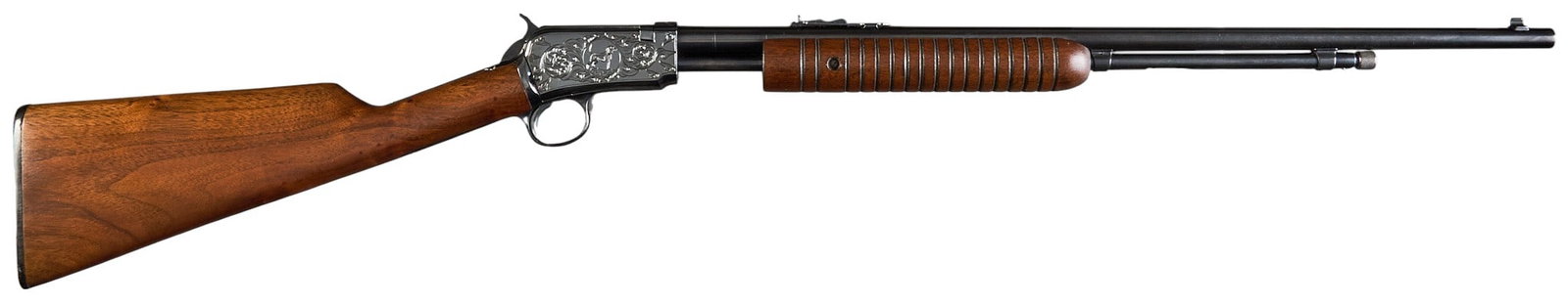 Custom Engraved and Restored Winchester Model 62 22 LR Rifle: Serial: 192125 Manufacturer: Winchester (c. 1947) Model: 62 Caliber: 22 LR Barrel Length: 23 in. OAL: 39.75 in. Condition: Refinished/restored; good condition; very light handling marks; bore is