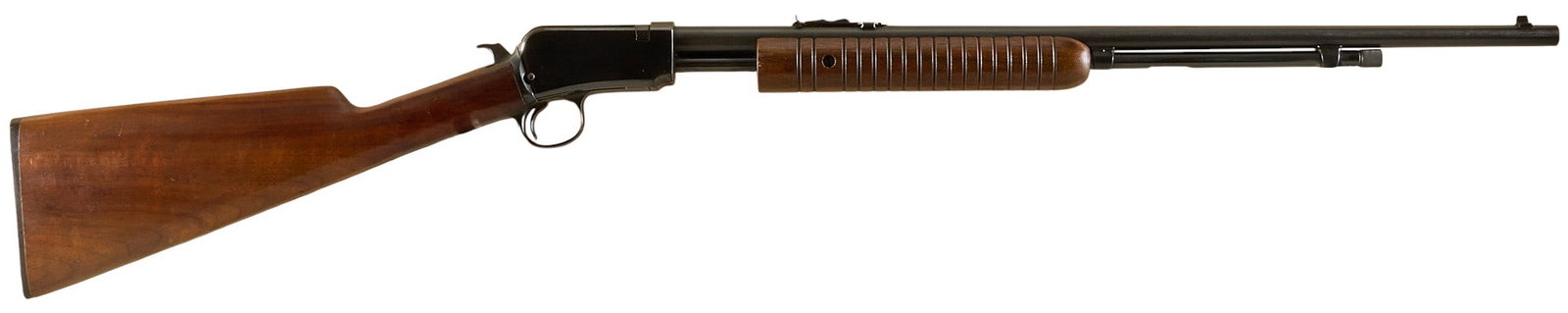 Winchester Model 62A 22 LR Slide Action Rifle: Serial: 125549 Manufacturer: Winchester (c. 1941) Model: 62A Caliber: 22LR Barrel Length: 23 in. OAL: 39.5 in. Condition: Very Good; some very light signs of oxidation from storage; bore is very