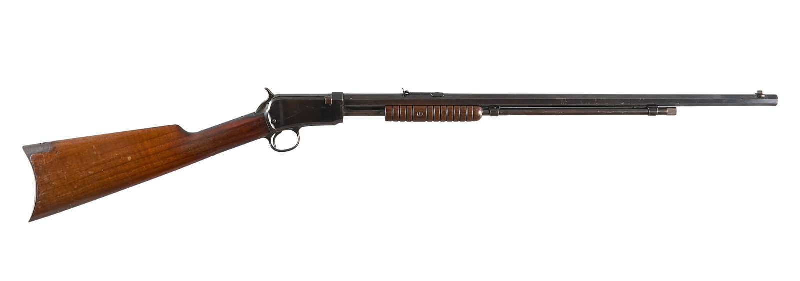 Winchester Model 1890 22 Short Slide Action Rifle: Serial: 419058 Manufacturer: Winchester (c. 1910) Model: 1890 Caliber: 22 Short Barrel Length: 24 in. OAL: 40.25 in. Condition: Good; light scratches & pressure dents; oxidation & sporadic ver