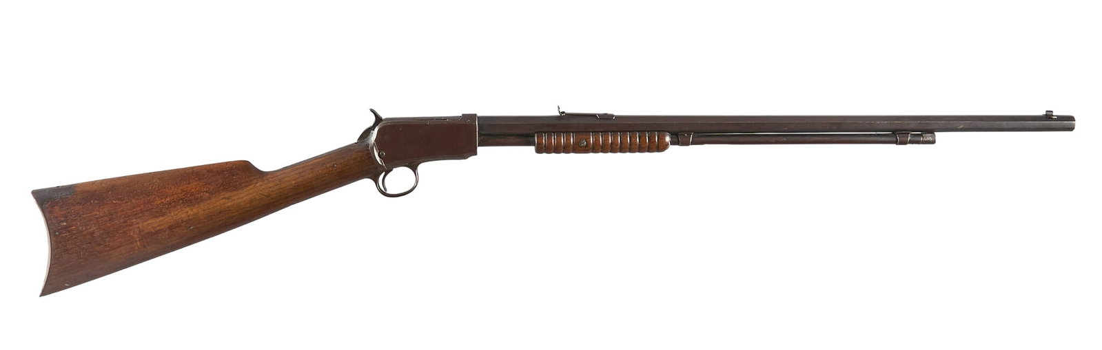 Winchester Model 1890 22 Short Slide Action Rifle: Serial: 69982 Manufacturer: Winchester (c. 1899) Model: 1890 (90 on barrel) Caliber: 22 Short Barrel Length: 24 in. OAL: 40.25 in. Condition: Fair/Good; some scratches & pressure dents; oxidation 