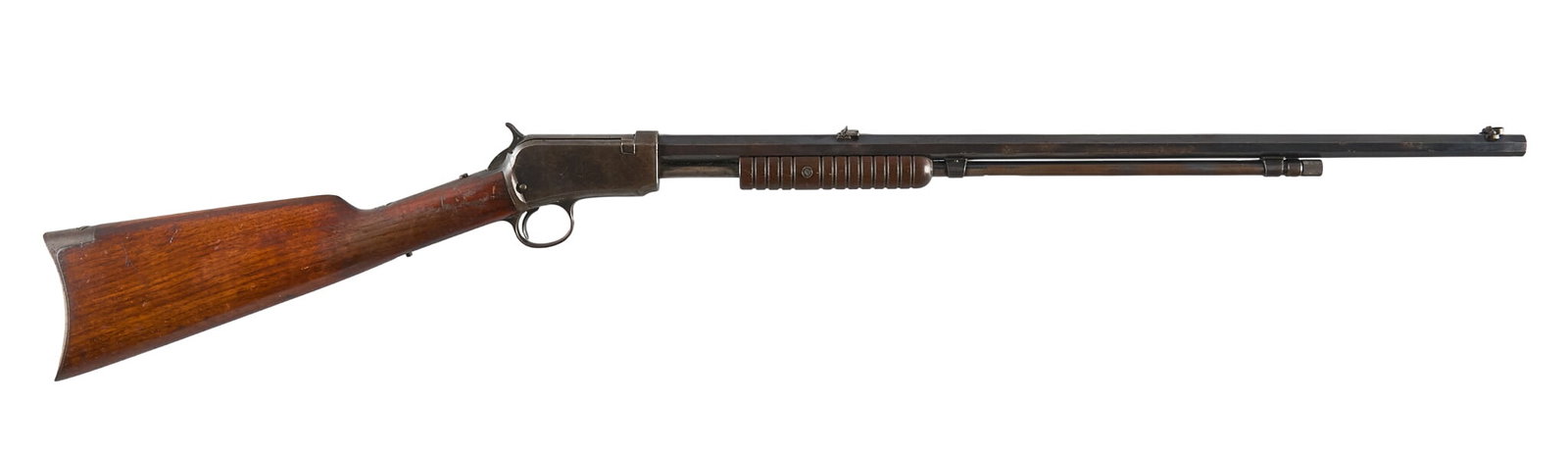 Winchester Model 1890 22 Short Slide Action Rifle: Serial: 504256 Manufacturer: Winchester (c. 1913) Model: 1890 Caliber: 22 Short Barrel Length: 24 in. OAL: 40.25 in. Condition: Good-Commensurate with age; some light scratches & pressure dents; o