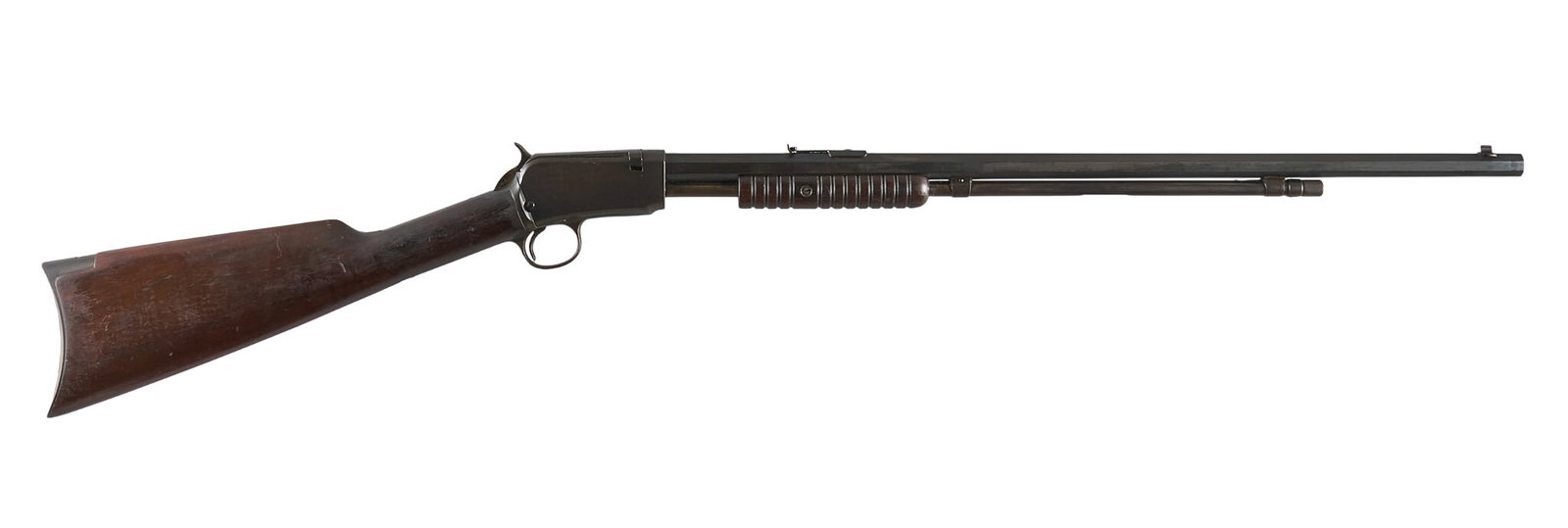 Winchester Model 90 22 WRF Slide Action Rifle: Serial: 798583 Manufacturer: Winchester Model: 90 Caliber: 22 WRF Barrel Length: 24 in. OAL: 40.25 in. Condition: Fair/Good-Refinished: sporadic wear & handling marks including scratches, pr