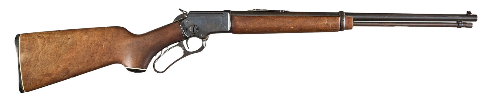 JM Stamped Marlin Model 39D 22 LR Lever Action Rifle: Serial: 71-78757 Manufacturer: Marlin Model: 39D Caliber: 22 LR Barrel Length: 20 in. OAL: 37 in. Condition: Fair; moderate wear; scattered rust throughout; large split in the forend down the le