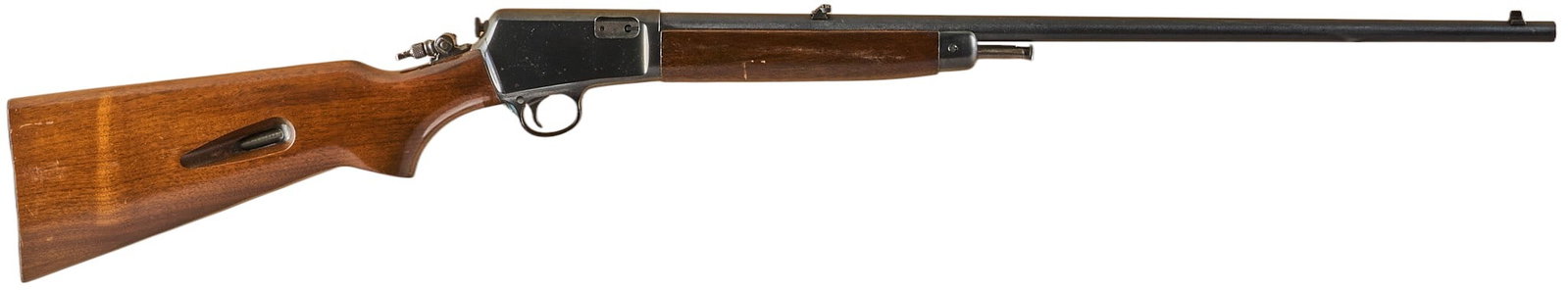 Pre-64 Winchester Model 63 22 LR Semi Auto Rifle: Serial: 156760 Manufacturer: Winchester (c. 1957) Model: 63 Caliber: 22 LR Barrel Length: 23 in. OAL: 39.25 in. Condition: Good; light wear & handling marks throughout; some pressure dents & s