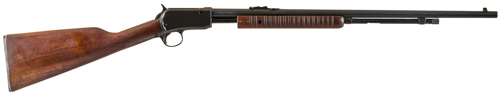 Winchester Model 62A 22 LR Slide Action Rifle: Serial: 401746 Manufacturer: Winchester (c. 1958) Model: 62A Caliber: 22 LR Barrel Length: 23 in. OAL: 39.75 in. Condition: Very good; very light wear & handling marks; bore is excellent & bri
