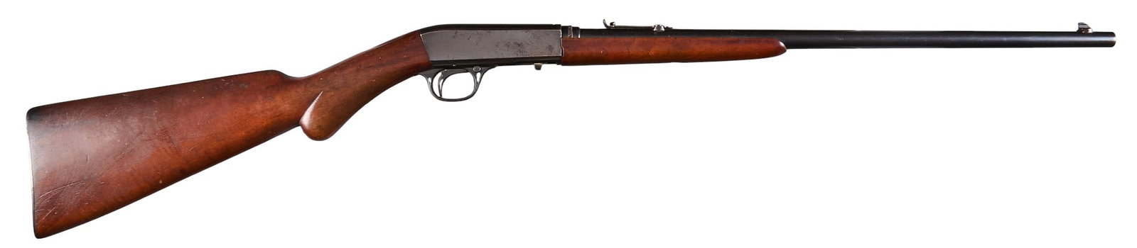 Pre-1956 Belgian Browning Patent 22 Short Semi Auto Rifle: Serial: 39046 Manufacturer: FN-Belgium (c. pre-1961) Model: SA-22 Caliber: 22 Short Barrel length: 19 in. OAL: 37 in. Condition: Good; moderate wear & handling marks; some light rust; bore is 