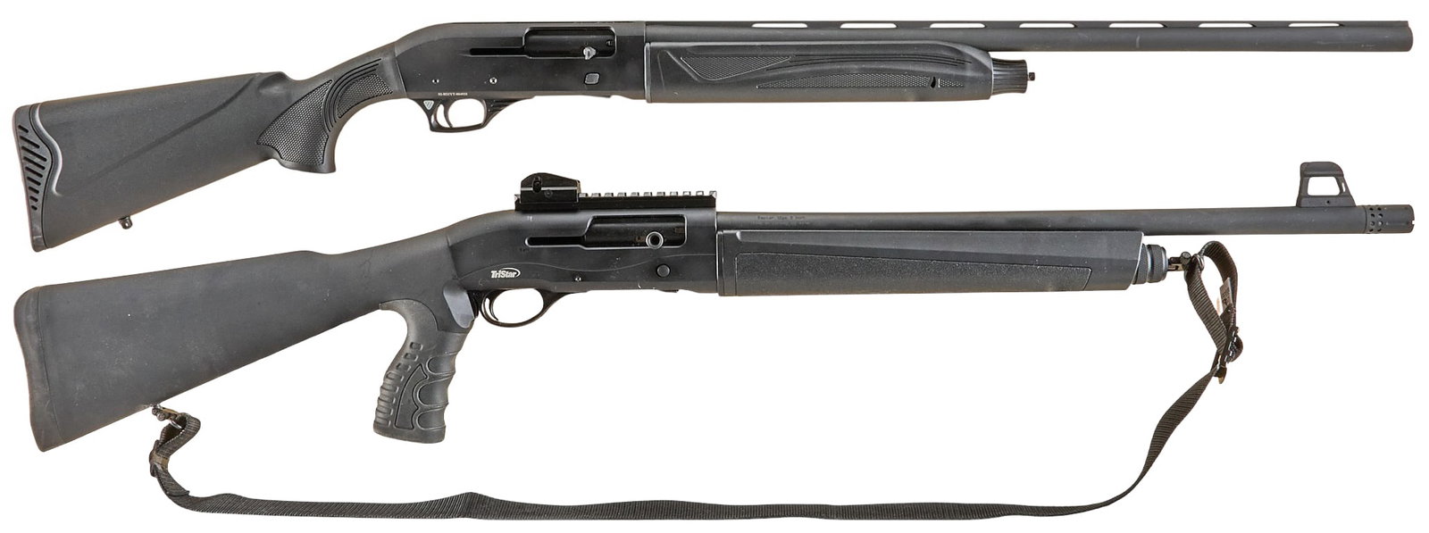 Pair of Turkish 12 Gauge Semi Auto Shotguns: Pair of semi auto shotguns 1) Turkish Armelegant/SDS AR-T02 12 gauge semi auto shotgun; SN: 52-H21YT-004933; Very good condition; very light wear/handling marks; 26 in barrel; 46.75 in. OAL; includes 