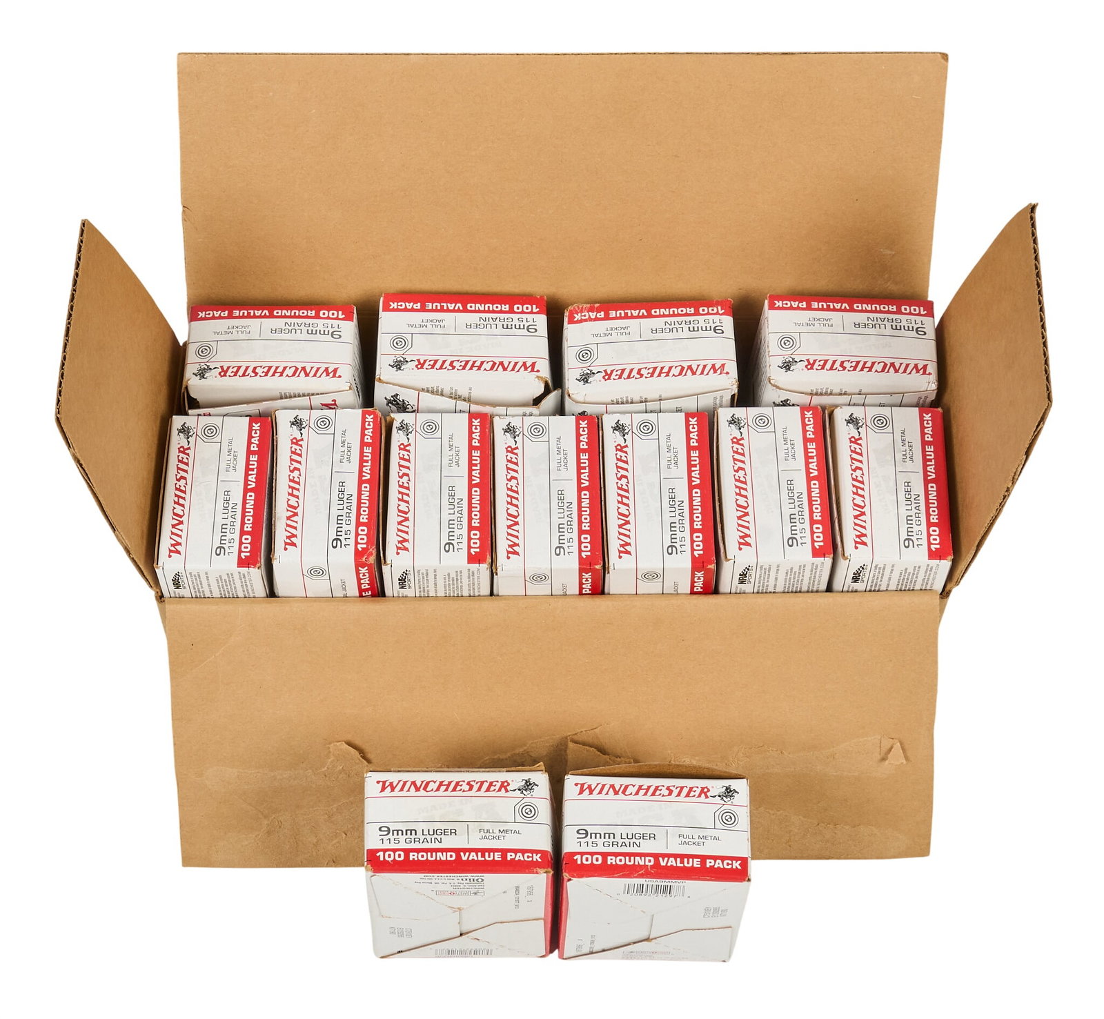 1300 Rounds of Winchester 9mm Ammunition: Includes: -1300 rounds of Winchester 9mm 115gr FMJ Provenance: A San Antonio, Texas estate