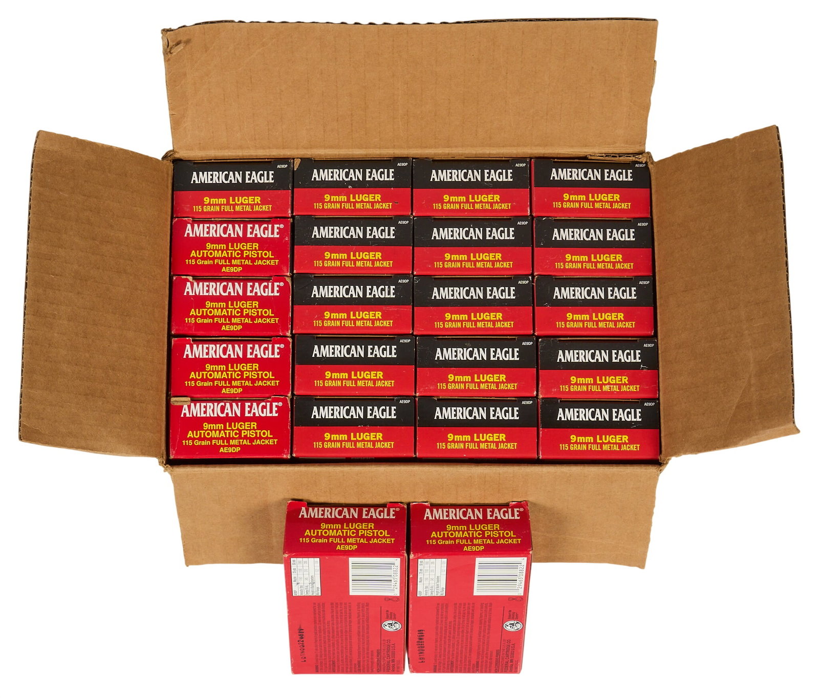 1100 Rounds of American Eagle 9mm Ammunition: Includes: -1100 rounds of American Eagle 9mm 115gr FMJ Provenance: A San Antonio, Texas estate