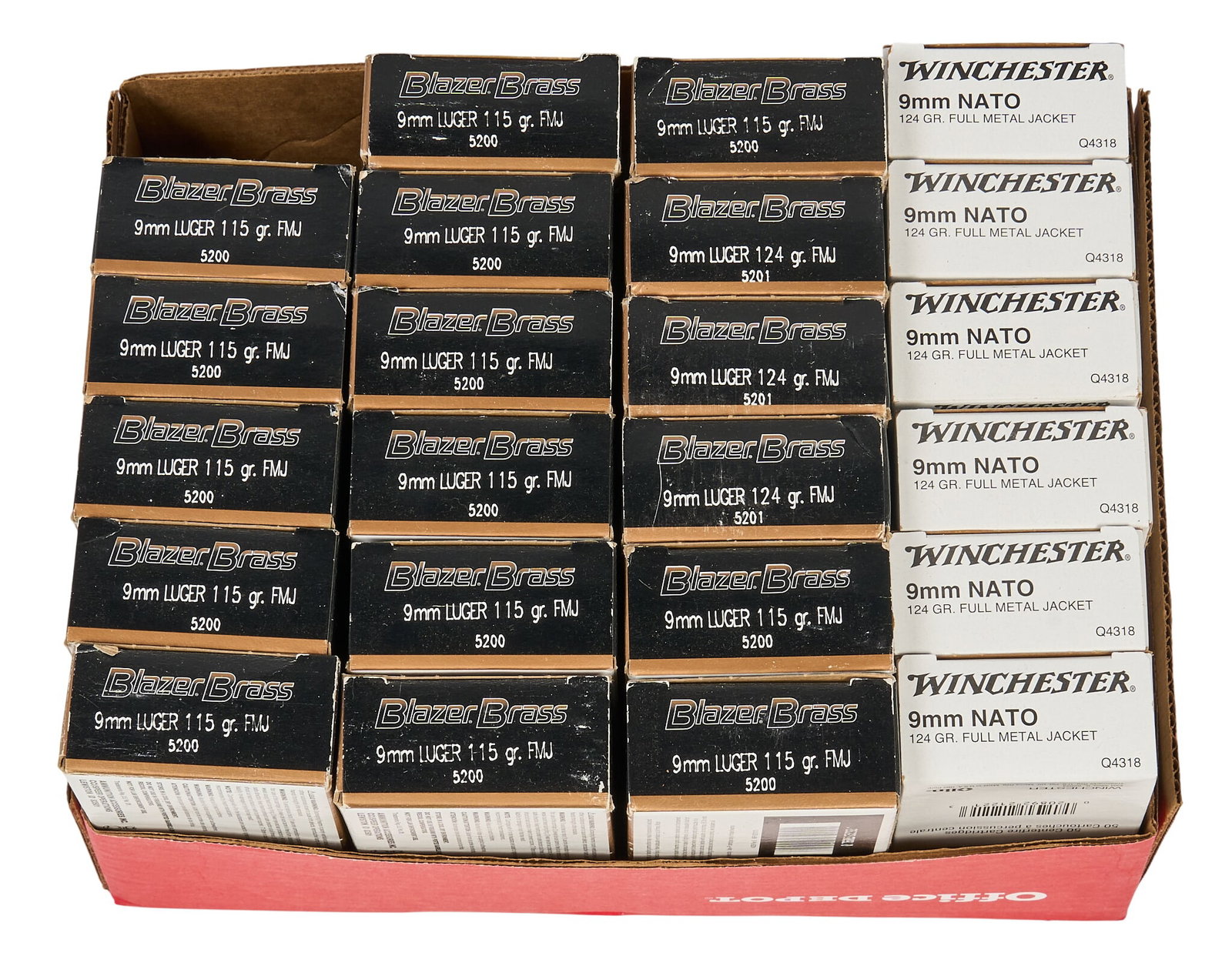 1150 Rounds of Mixed 9mm Ammunition: Includes: -850 rounds of Blazer 9mm 115gr FMJ -300 rounds of Winchester 9mm 124gr FMJ Provenance: A San Antonio, Texas estate
