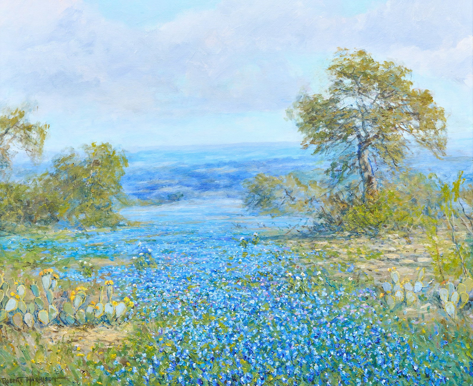 Robert Harrison, "Texas as Far as The Eye Can See": Robert Harrison (Texas, b. 1949), "Texas as Far as The Eye Can See", oil on canvas, signed lower left, signed again on the verso and titled on the stretcher bar sight: 20 x 24 in., frame: