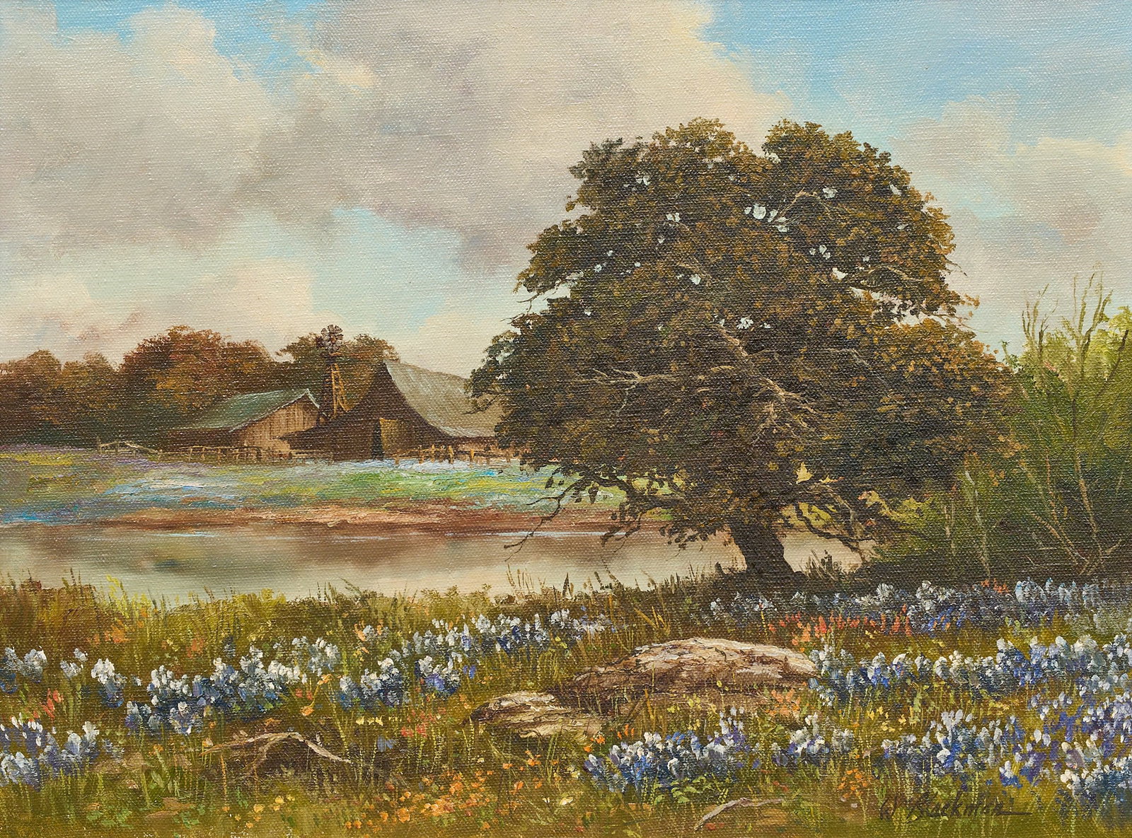William Blackman, Bluebonnet Landscape: William Henry Blackman (California, b. 1940), bluebonnet landscape, oil on canvas, signed lower right sight: 12 x 16 in., frame: 20 x 24 in. Provenance: Property from a home in San Antonio,