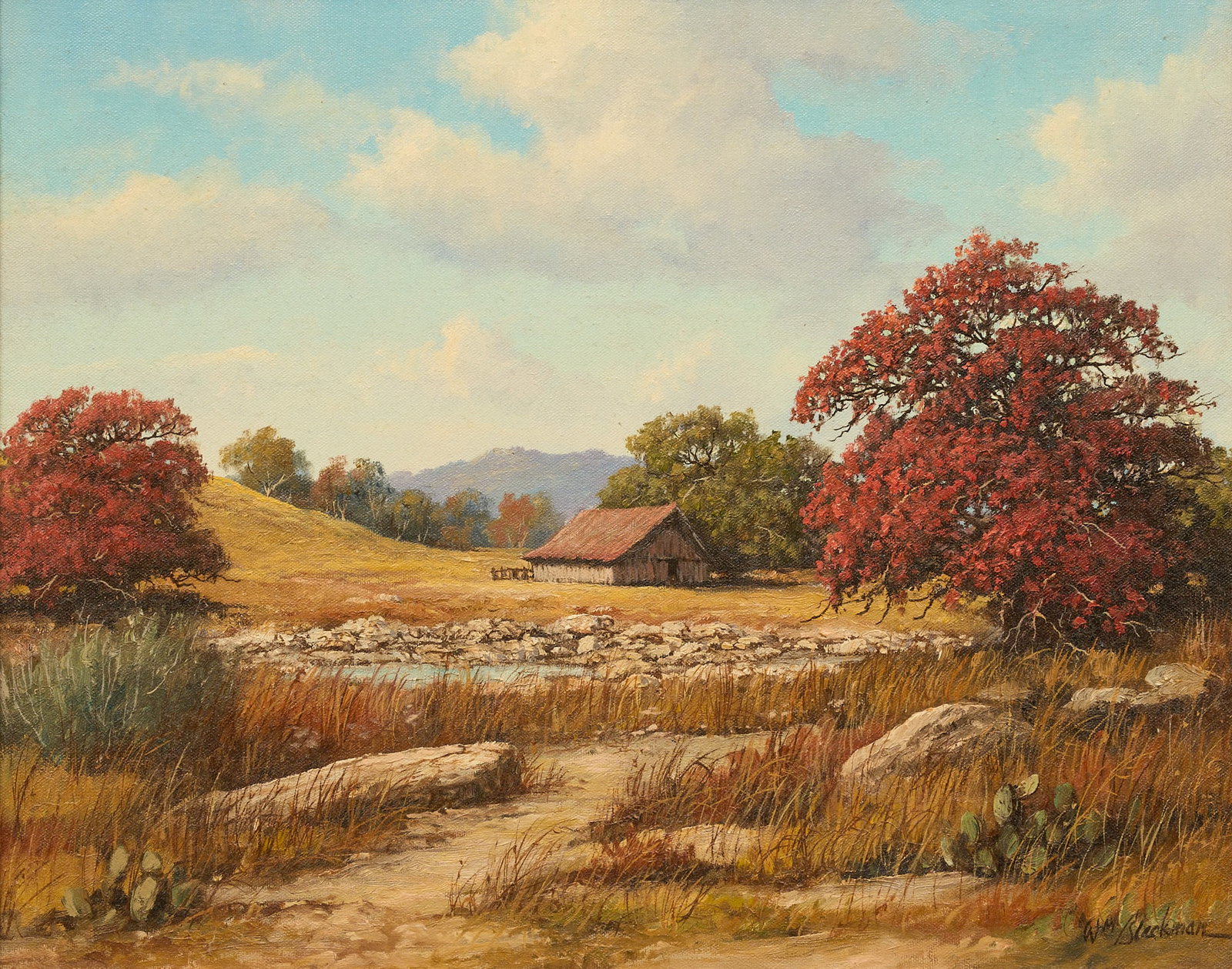 William Blackman, Autumn Landscape: William Henry Blackman (California, b. 1940), autumn landscape, oil on canvas, signed lower right sight: 16 x 20 in., frame: 26 x 29 in. Provenance: Property from a home in San Antonio,
