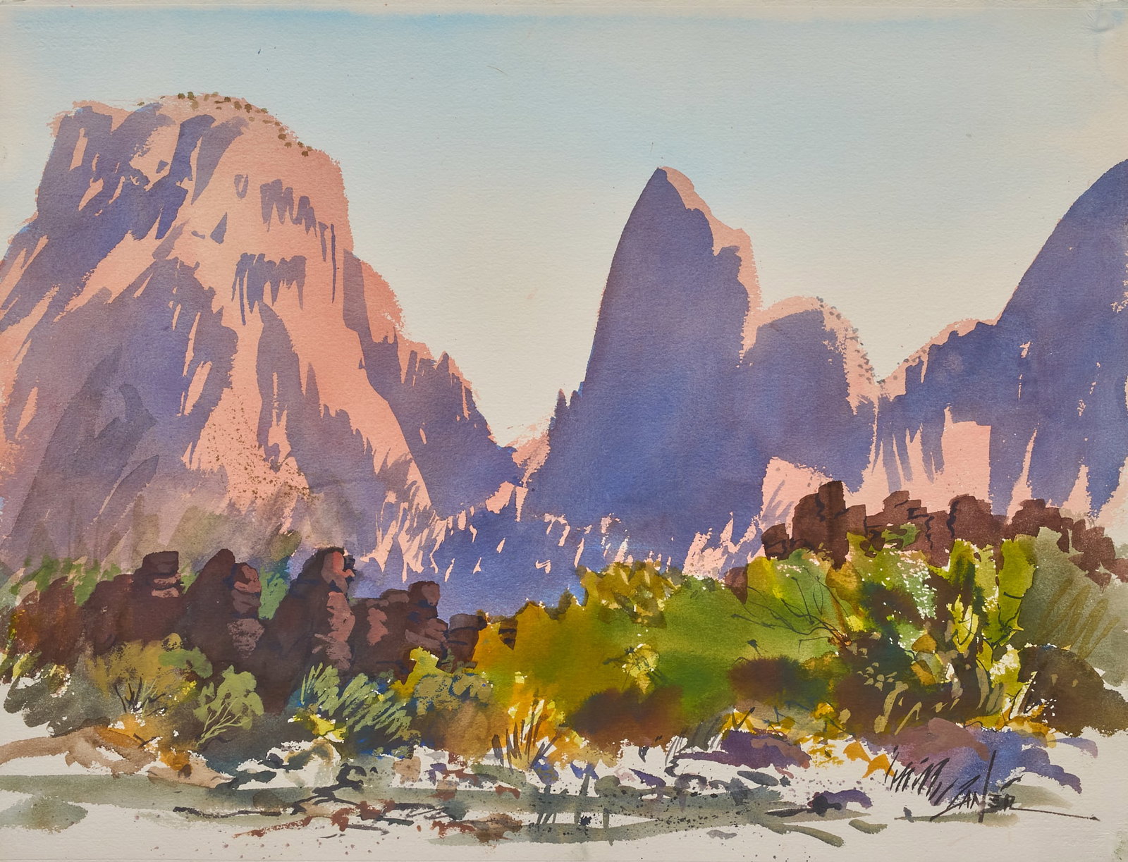 Bill Zaner, Canyon Landscape: Bill Zaner (Texas, 1930-2015), Western desert and canyon scene, watercolor on watercolor paper, signed lower right sight: 23 x 30 in., frame: 28 x 35 in. Provenance: Property from a home in