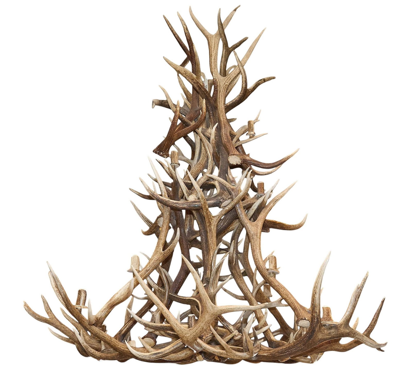 Elk Antler Chandelier: Trophy elk chandelier with eighteen lights, whitetail and mule deer accents height 85 in. x width 75 in. x depth 80 in. Provenance: Property from the Estate of Robert A. "Bob" Funk Sr. -
