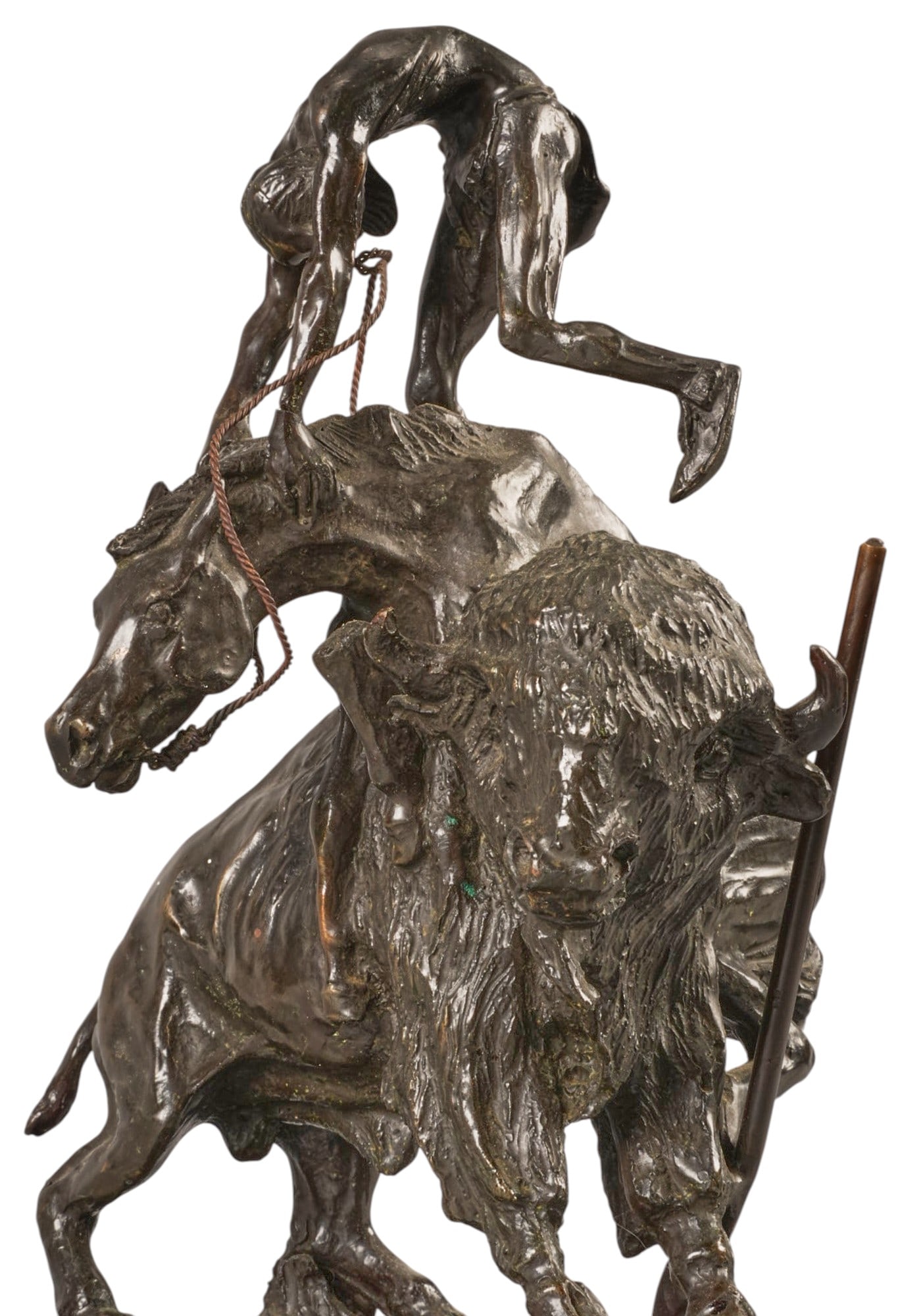 After Frederic Remington, "Buffalo Horse": After Frederic Remington (Amer., 1861-1909), "Buffalo Horse", bronze recast sculpture on stone base height 11 in. x width 9 in. x depth 5.5 in. (including base) Provenance: Property