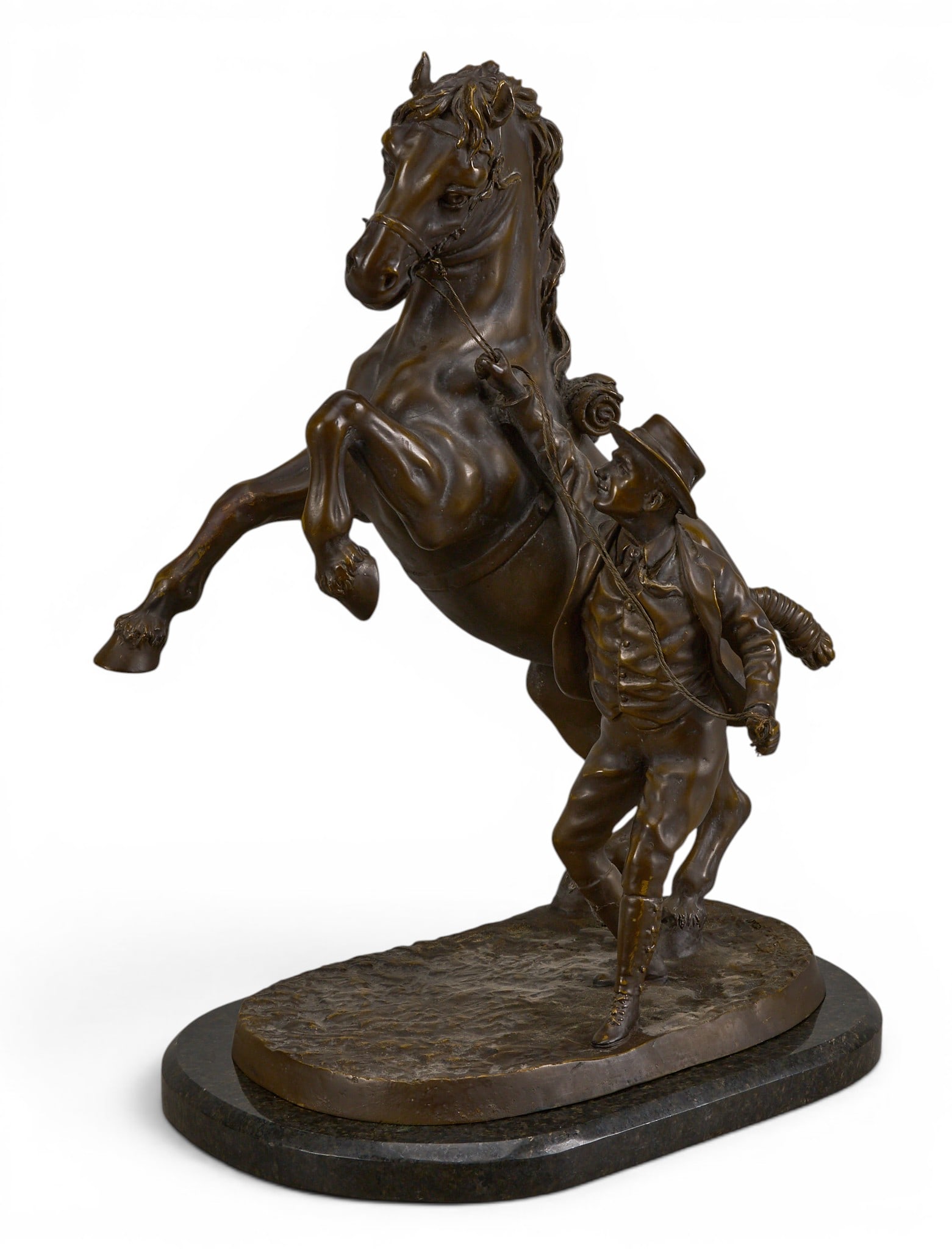 After Joseph Boehm, "The Suffolk Blacksmith": After Sir Joseph Edgar Boehm (Austria, 1834-1890), "The Suffolk Blacksmith", bronze recast sculpture on stone base height 23 in. x width 17 in. x depth 13.5 in. (including base) Provenance: