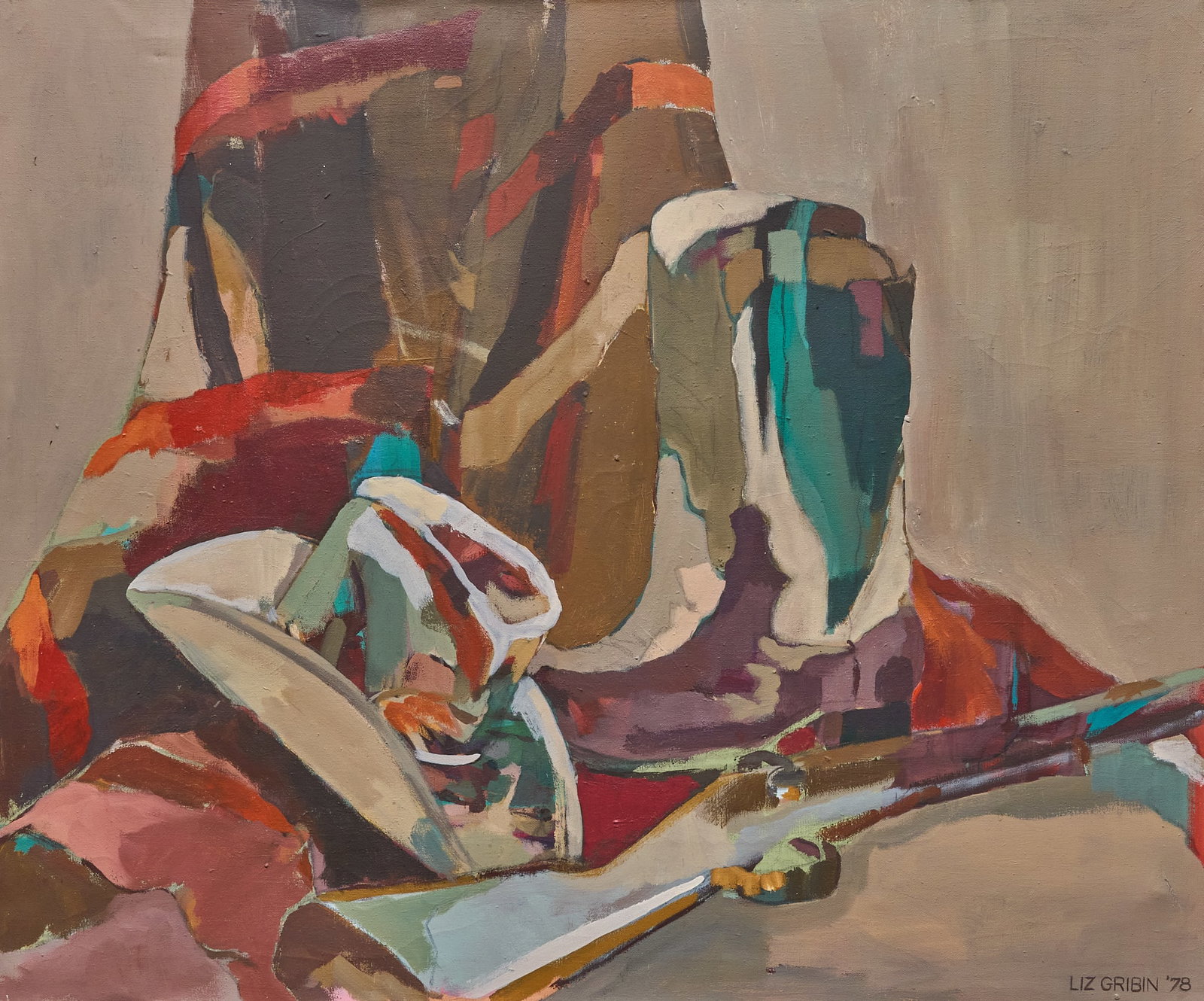 Liz Gribin, "Amarillo": Liz Gribin (Amer., b. 1934), "Amarillo", oil on canvas, signed and dated lower right, 1978 sight: 30 x 36 in., frame: 32.5 x 38 Provenance: Property from a home in Bowie, Texas