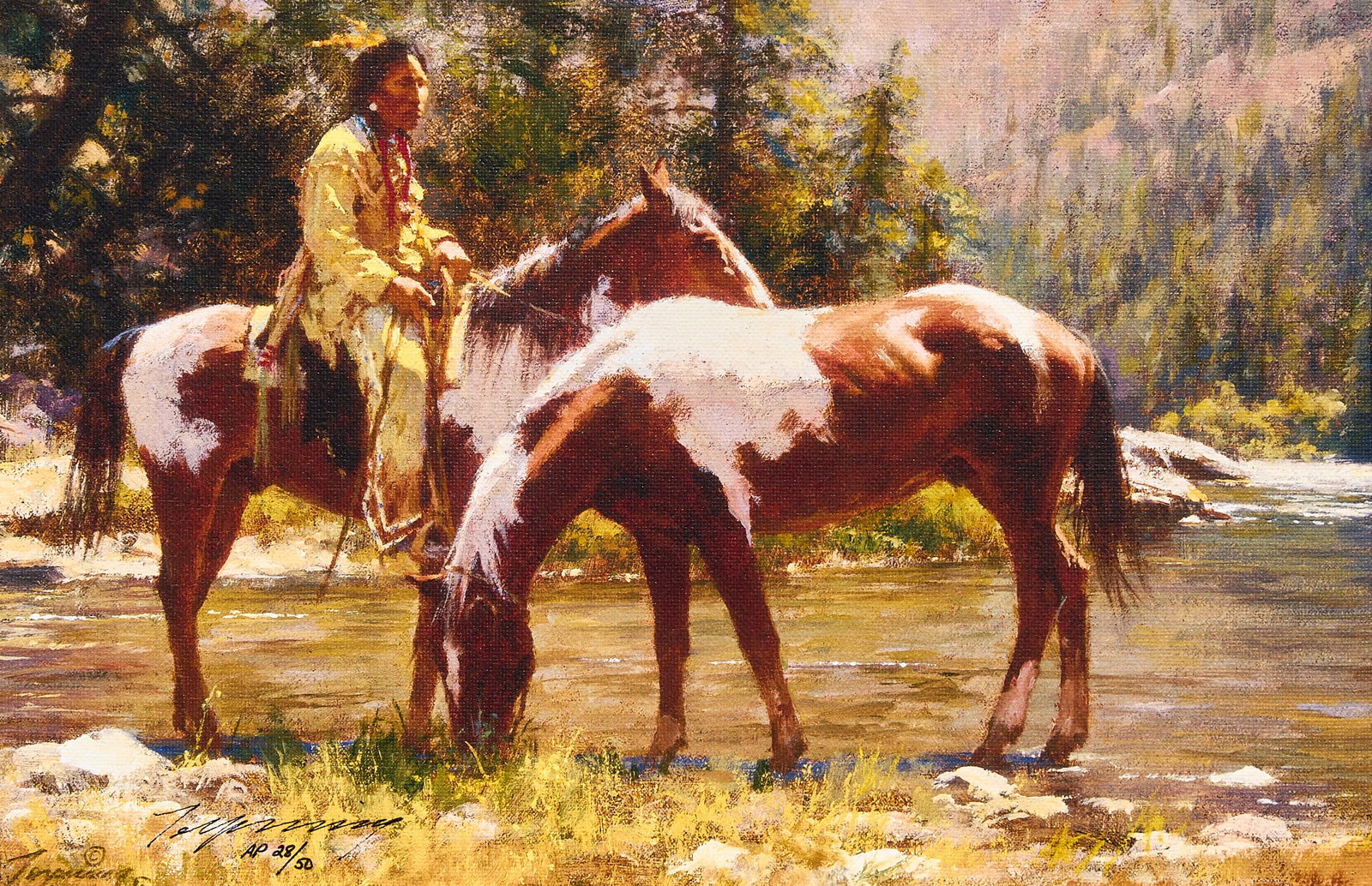 Howard Terpning, "Solitude": Howard Terpning (Arizona, b. 1927), "Solitude", limited edition giclee print on canvas, signed and numbered lower right, artist's proof, ed. AP 28/50 sight: 10 x 15