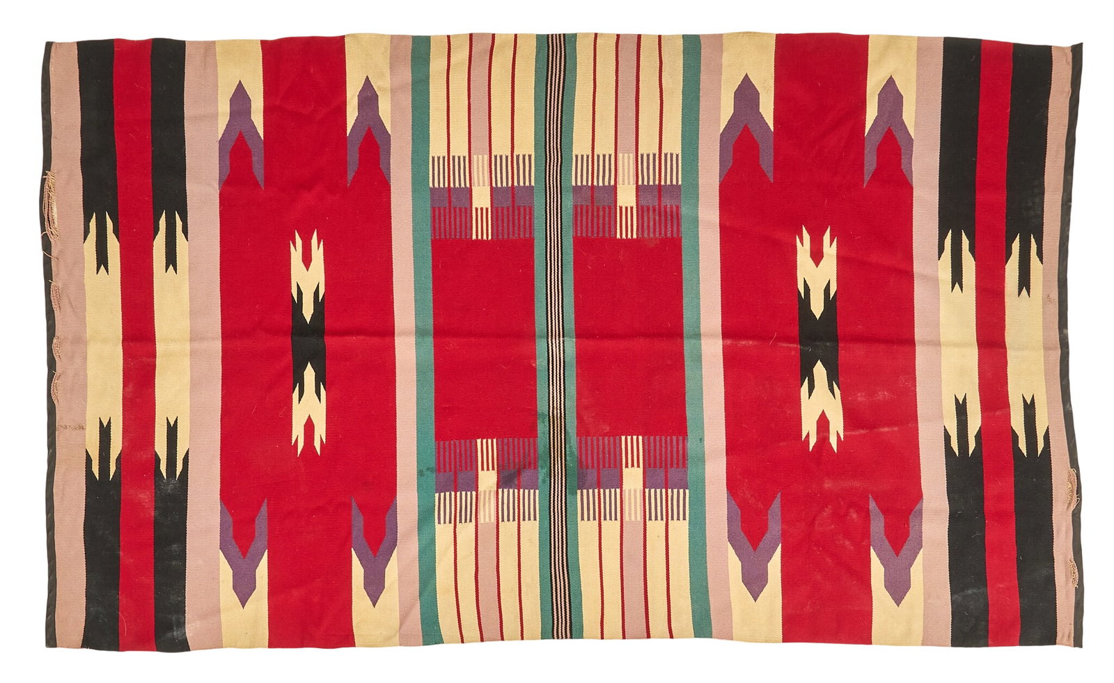 Handwoven Chimayo Textile, 7 ft. 2 in. x 4 ft. 4 in.: Handwoven Chimayo textile, circa 1930s-1940s 7 ft. 2 in. x 4 ft. 4 in. Provenance: Property from a home in San Antonio, Texas 