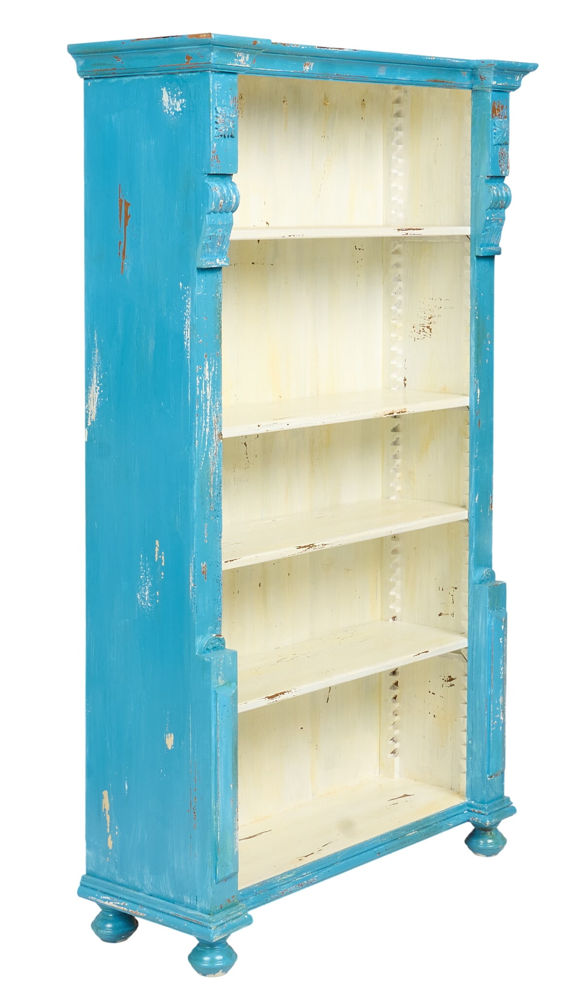 Painted Farmhouse Bookcase: Painted two-tone wooden bookcase with four adjustable shelves height 66 in. x width 39 in. x depth 16 in.