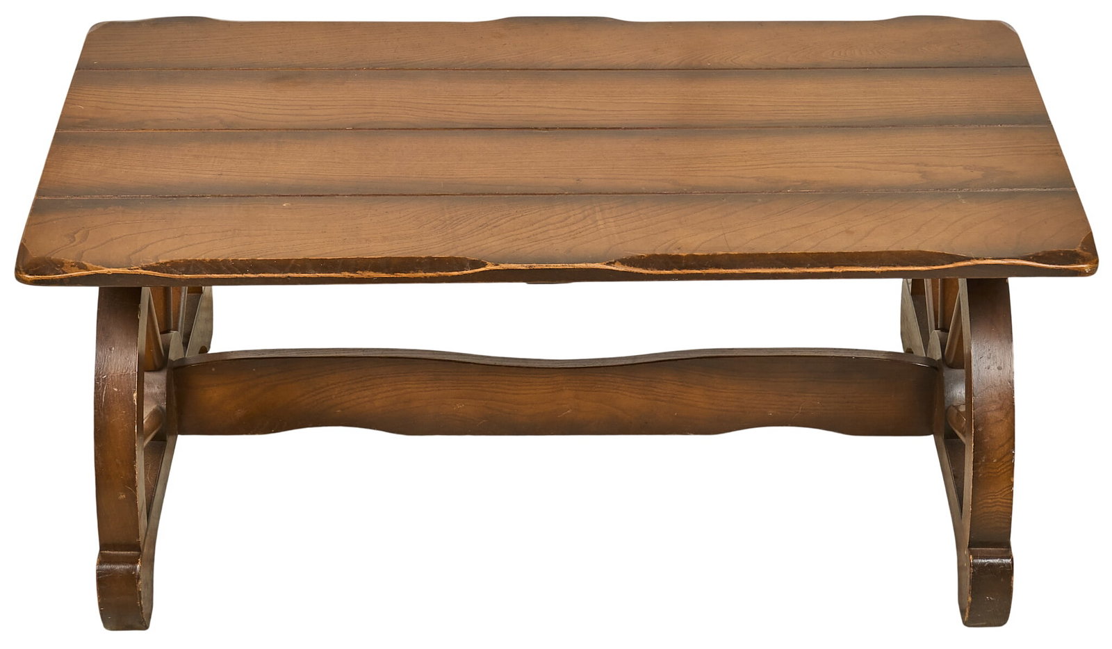 Vintage Ranch Style Coffee Table: Vintage ranch style coffee table with wagon wheel design, circa 1960s height 17 x width 40 in. x depth 24 in. Provenance: Single-owner property from home in Bay City, Texas 