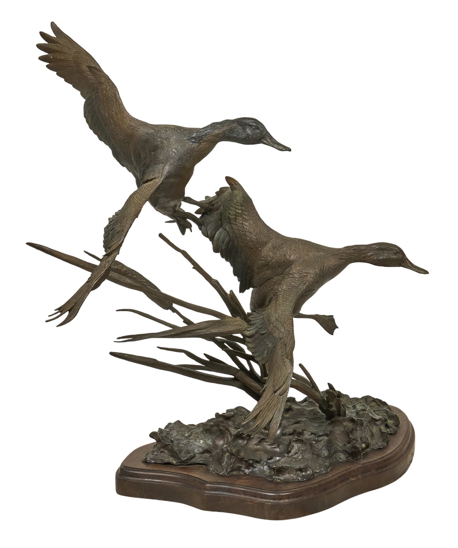 Bob Guelich, "Pintails": Bob Guelich (Texas, b. 1944), "Pintails", artist-cast bronze sculpture on wooden base, with incised signature and edition number 9/42 height 28 in. x width 20 in. x depth 14 in. 