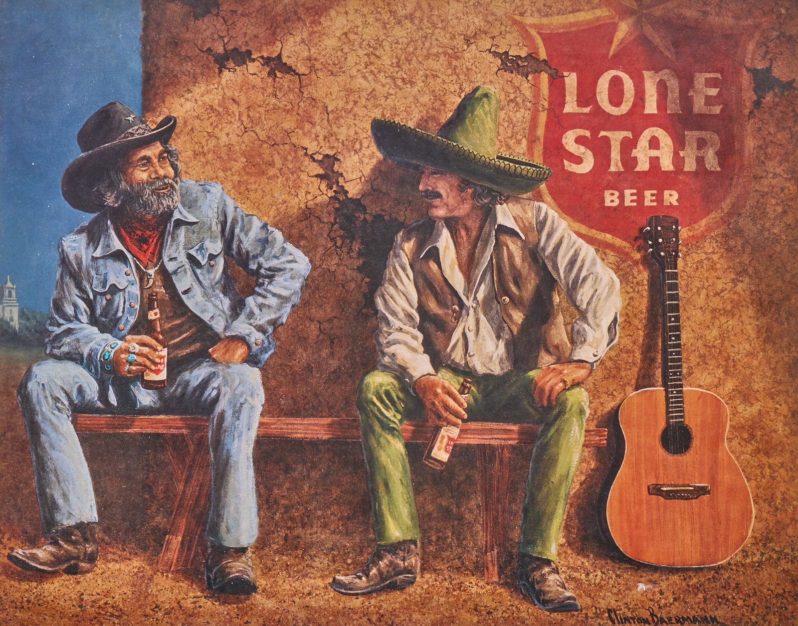 Framed Clinton Baermann Lone Star Beer Advertisement (1 of 4)