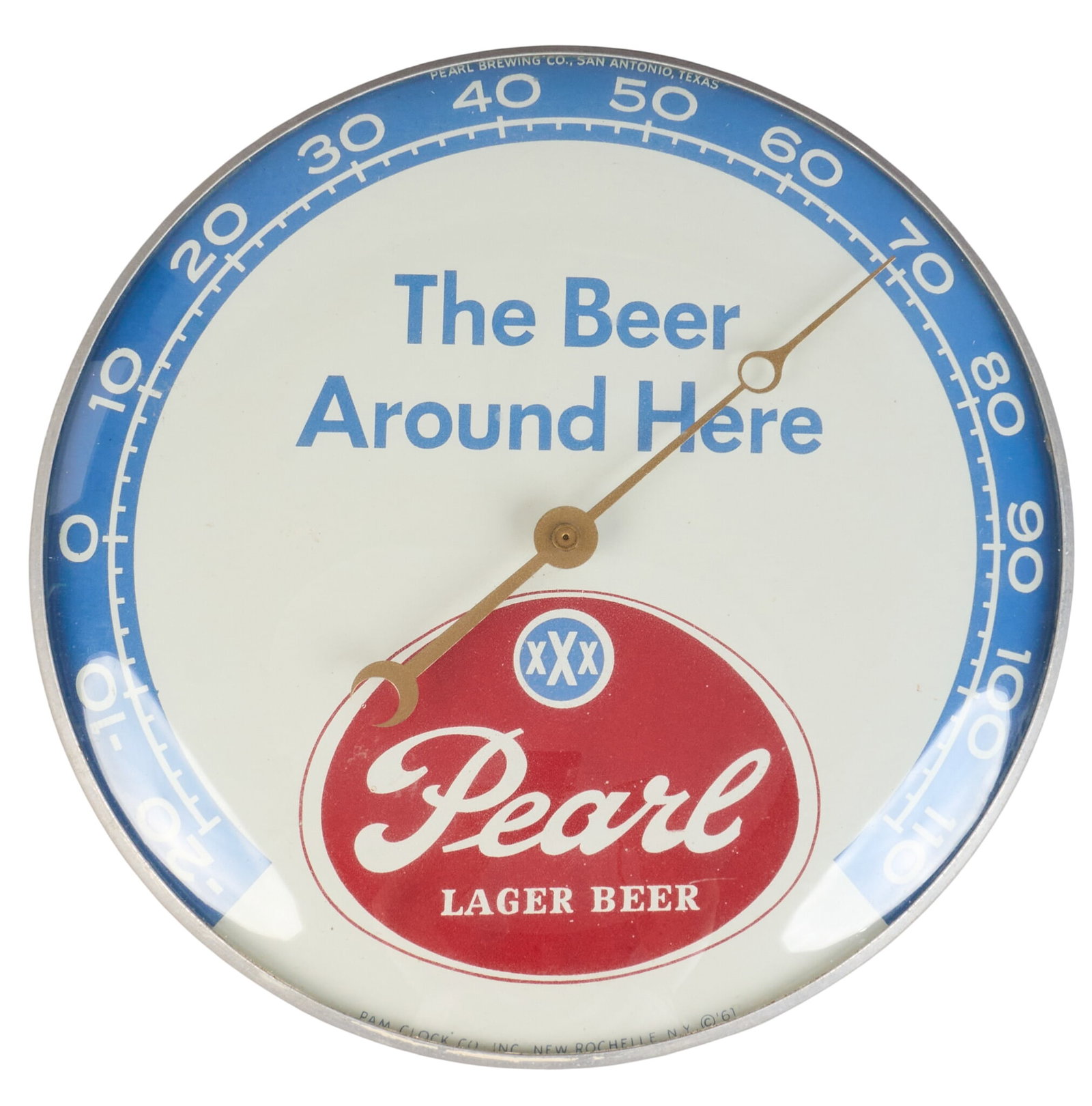 Rare Pearl Beer Thermometer: Rare Pearl Beer thermometer length 12 in. Provenance: Property from a San Antonio, Texas collector of vintage and antique Western items