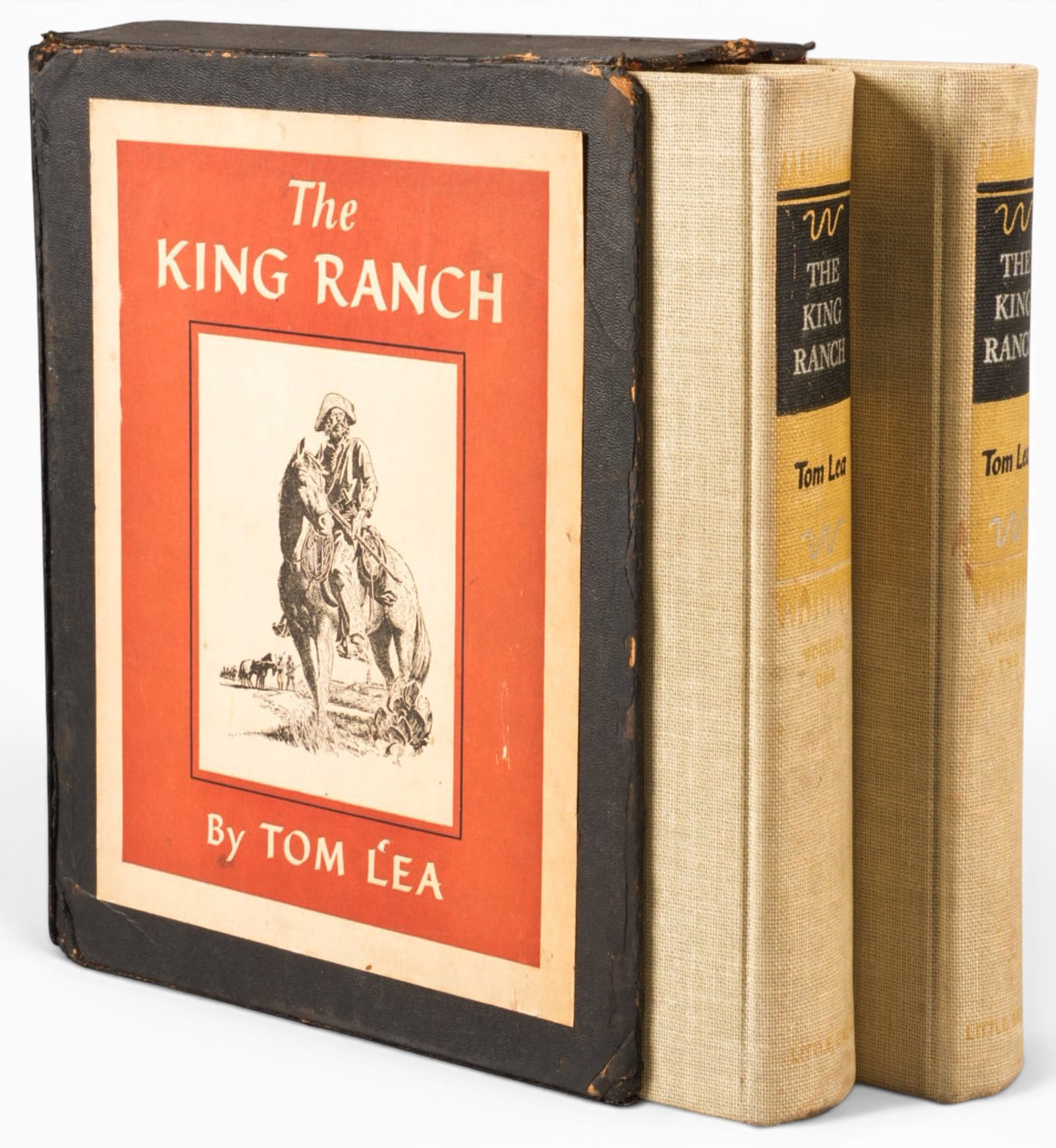 Signed "The King Ranch", 2 Vol Boxed Set, 1st Ed.: Signed first edition copy of 1957 "The King Ranch" 2 vol boxed set by Tom Lea, published by Little, Brown and Company (Boston, MA), 838 pages, hardcover, octavo Provenance: Property from a