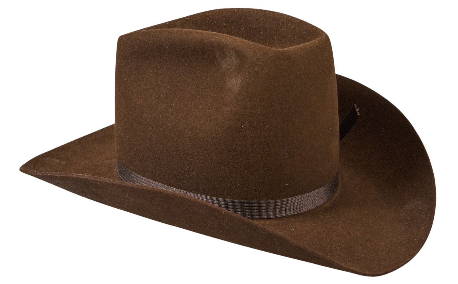 Stetson Cowboy Hat, 7 1/8: John B. Stetson Co. 4X brown felt cowboy hat, size 7 1/8, with original box Condition AA; perfect condition, has barely been used height 5.5 in. x width 12.5 in. x depth 15 in. / box 