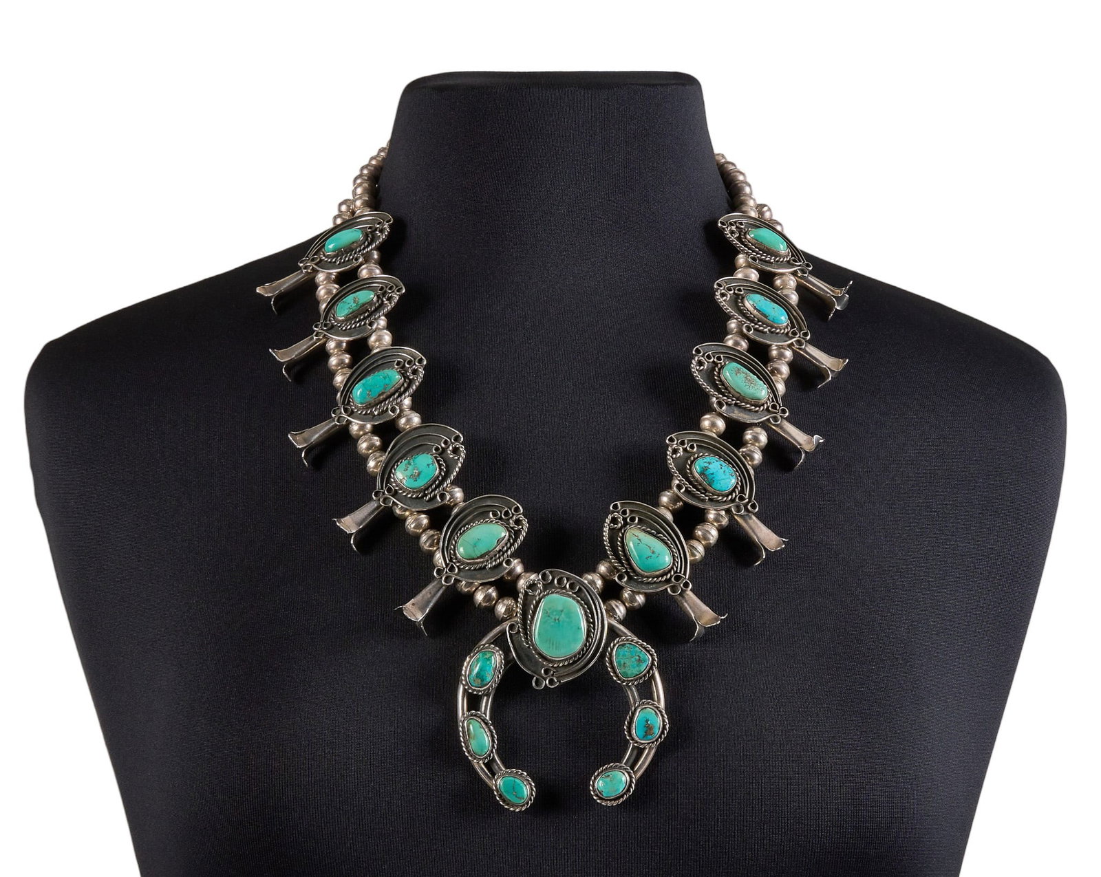Vintage Navajo Sterling & Turquoise Squash Blossom (1 of 3)