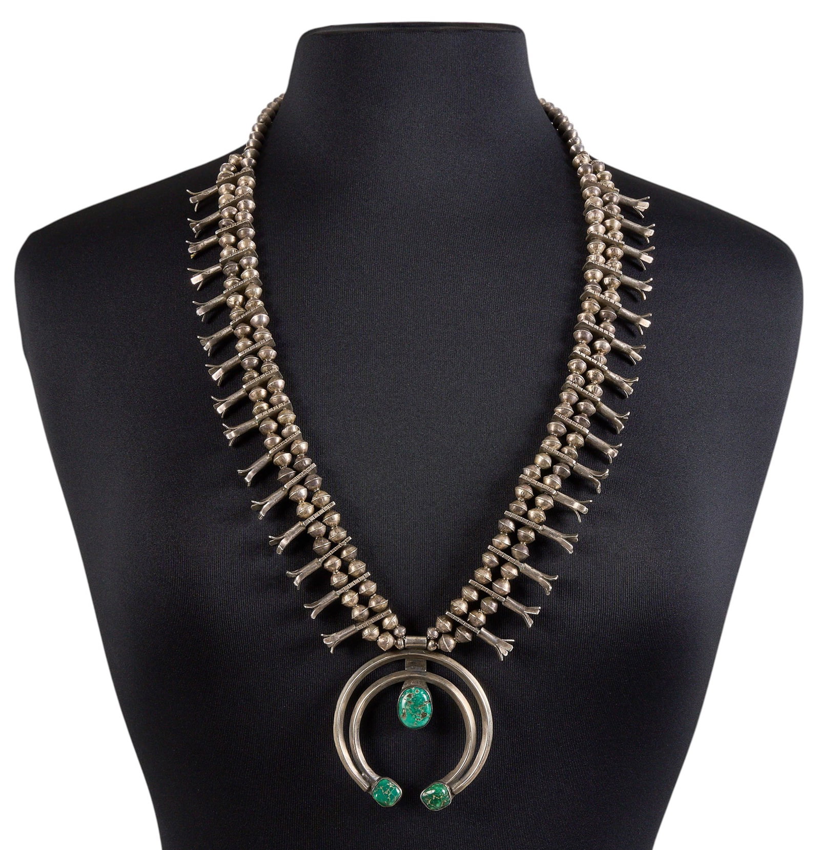 Vintage Sterling & Green Turquoise Squash Blossom (1 of 3)