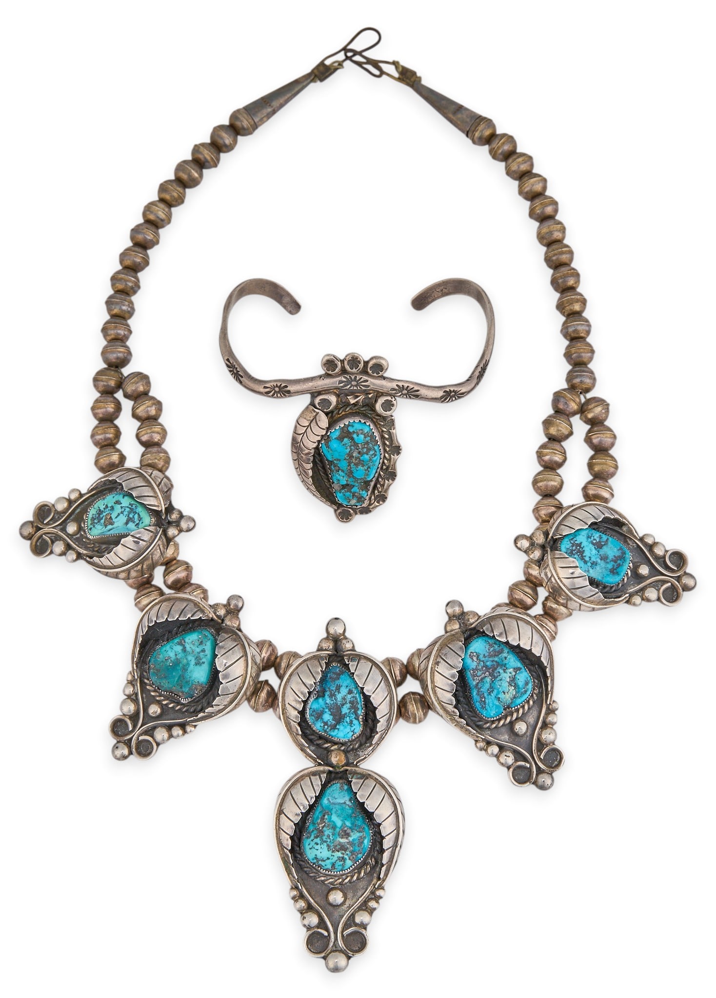 Native American Sterling & Turquoise Necklace and Cuff (1 of 6)