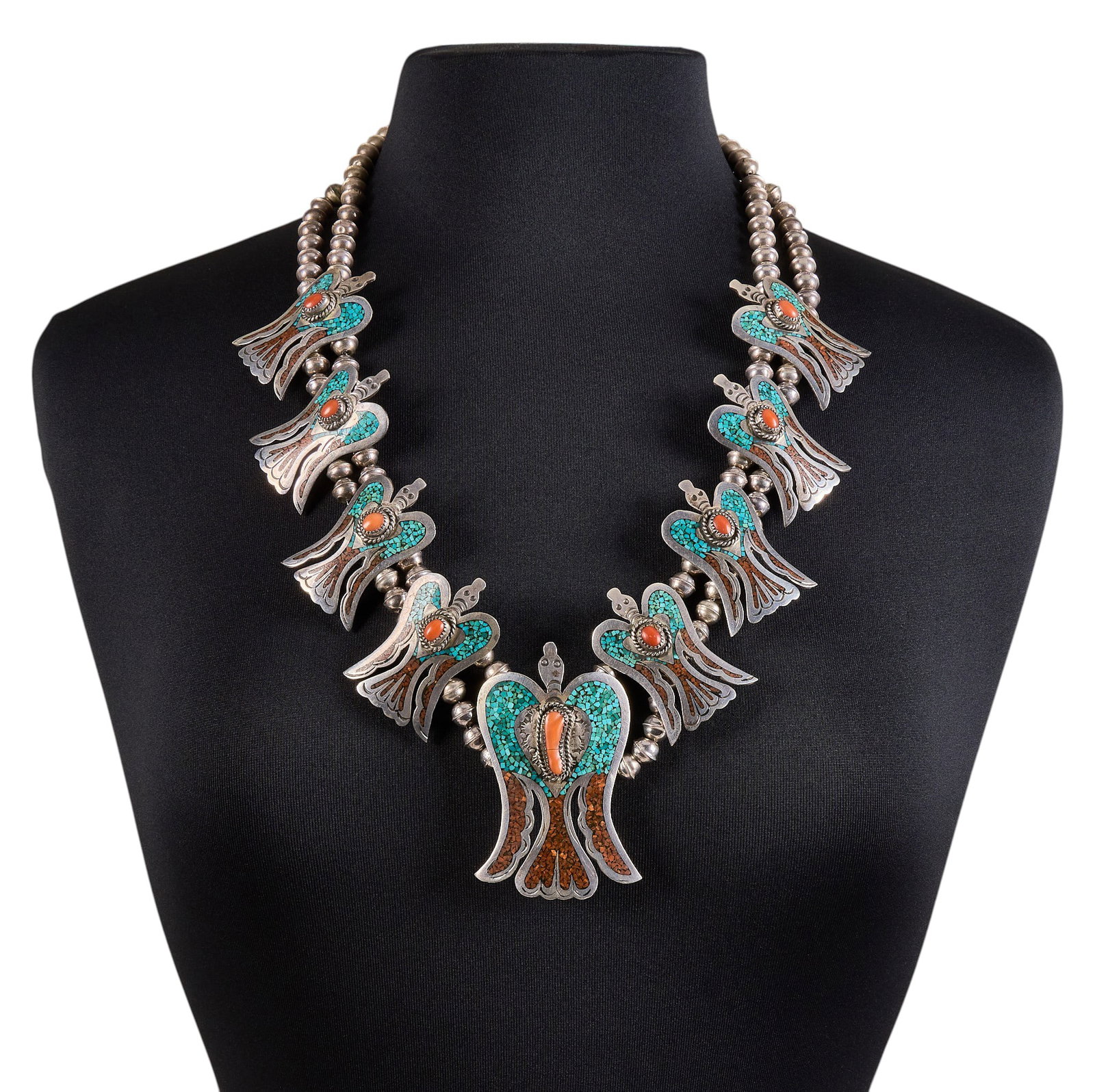 John Nelson, Navajo Sterling & Multi-Stone Chip Inlay Thunderbird Necklace (1 of 3)