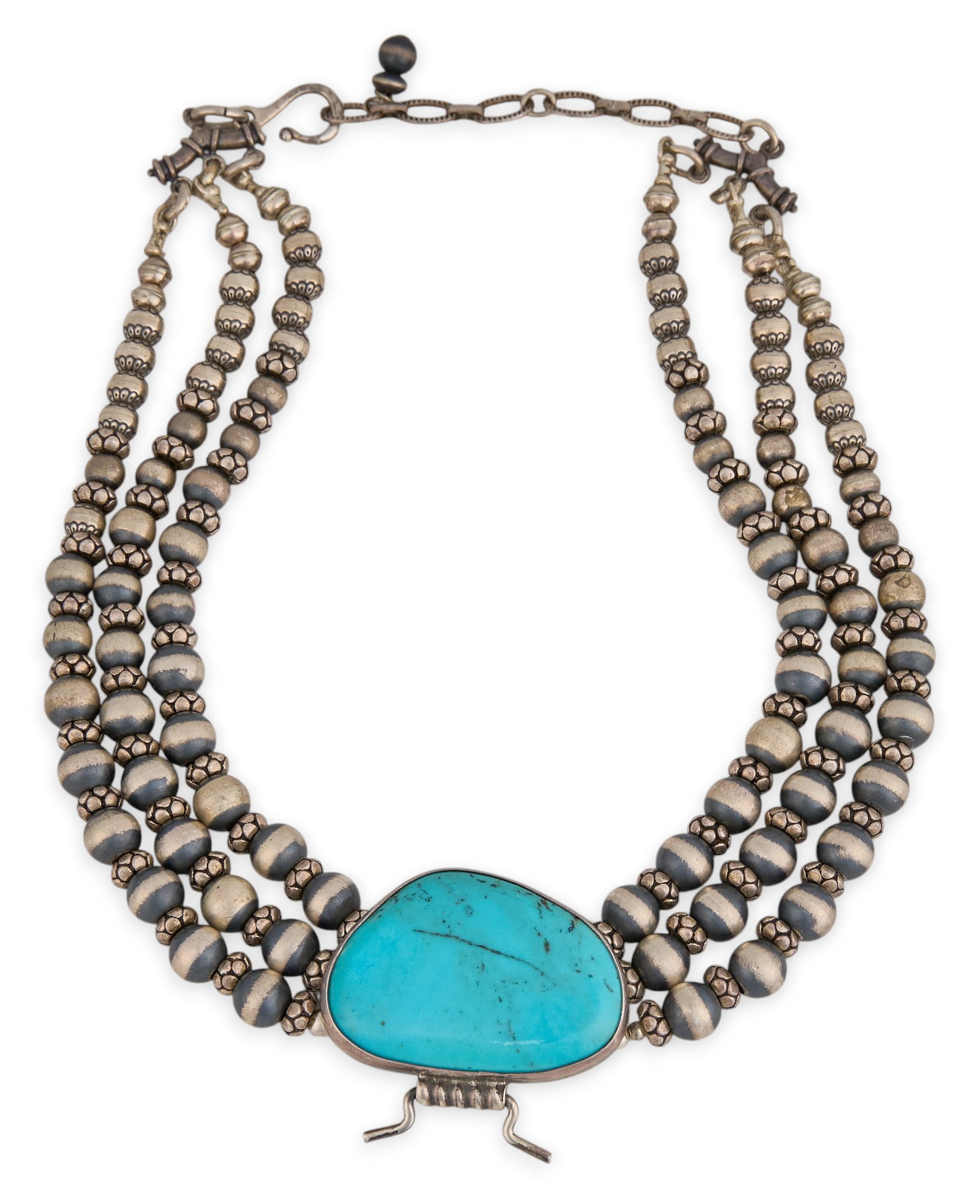 Sterling Silver & Turquoise Choker Style Necklace (1 of 3)
