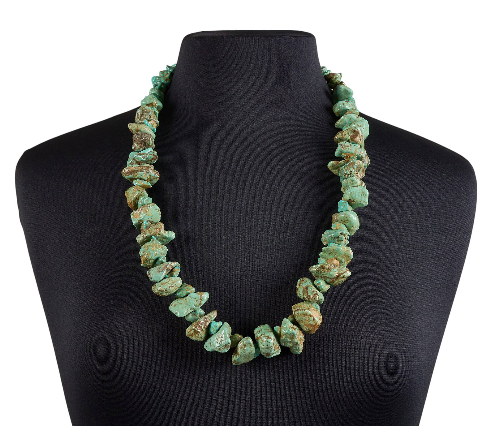 Chunky Beaded Turquoise Necklace: Chunky beaded turquoise necklace, with silver beadwork and clasp Length: 30 in. Total weight: 234.1 g Provenance: Property from a home in San Antonio, Texas