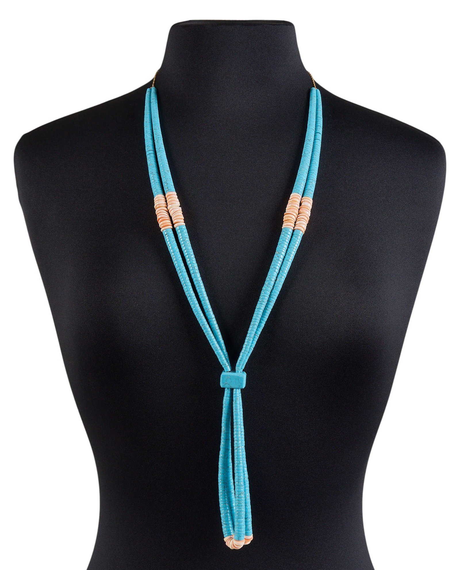 Santo Domingo Turquoise & Spiny Oyster Necklace: Santo Domingo turquoise and spiny oyster beaded necklace Length: 41 in. Total weight: 130.0 g Provenance: Property from an estate in Austin, Texas