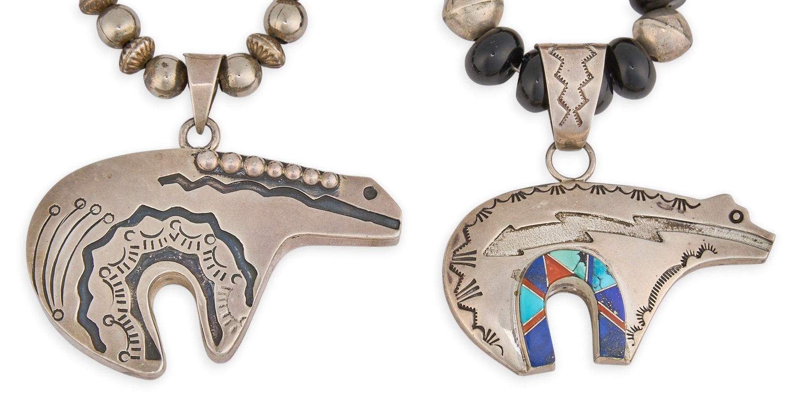 (2) Southwestern Sterling Bear Motif Pendant Necklaces (1 of 4)